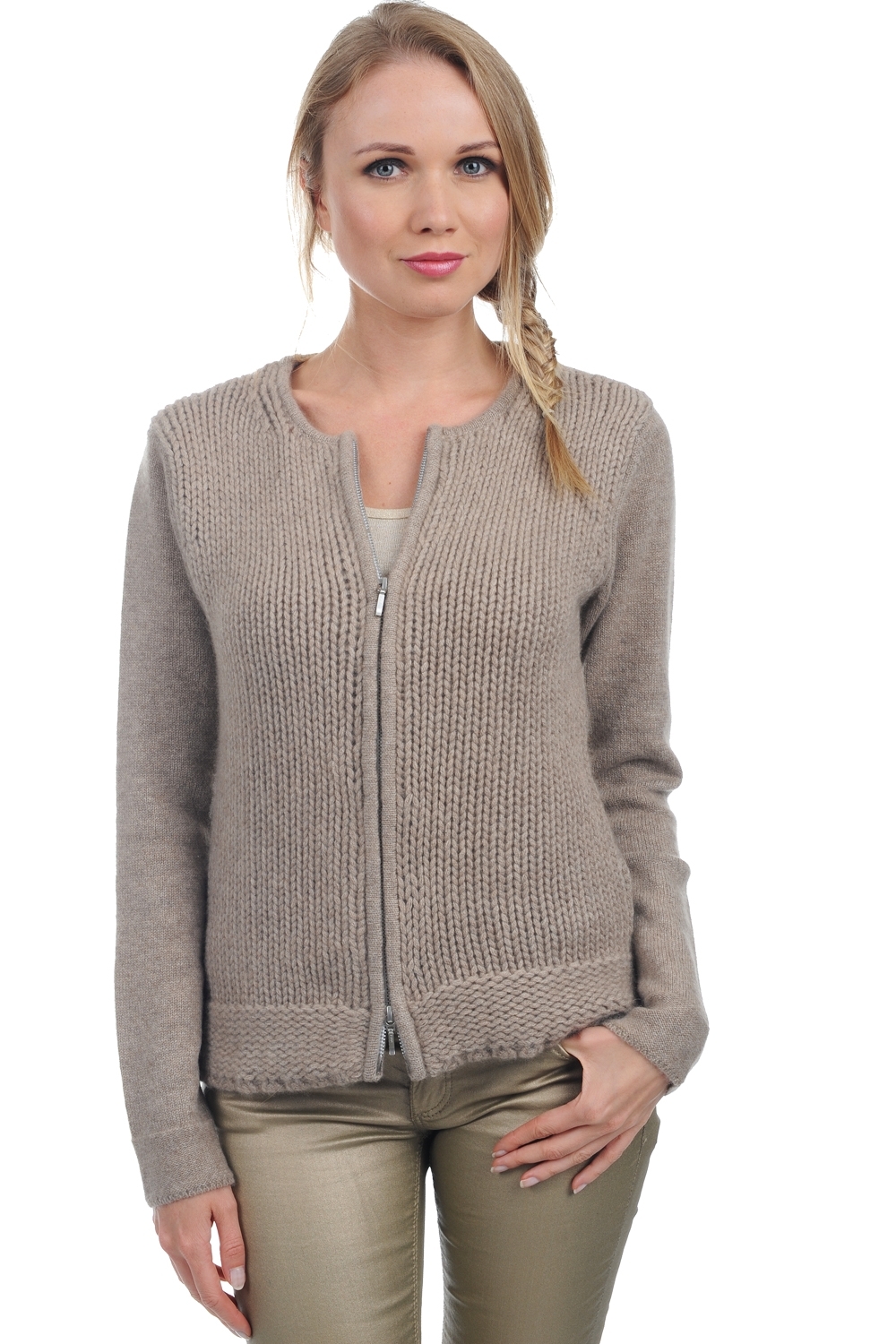 Cachemire pull femme zip capuche neola natural brown xs
