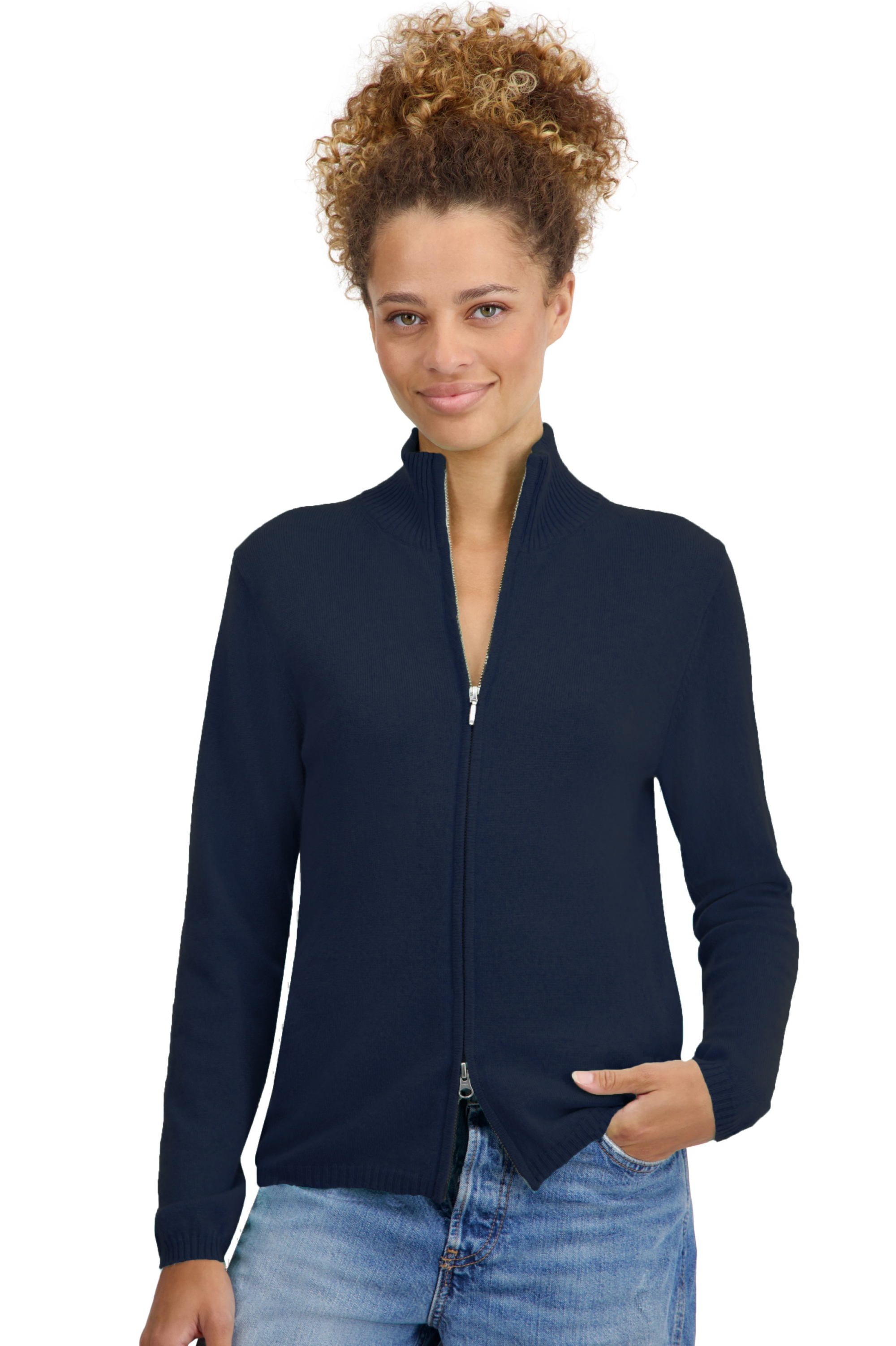 Cachemire pull femme zip capuche thames first marine fonce m