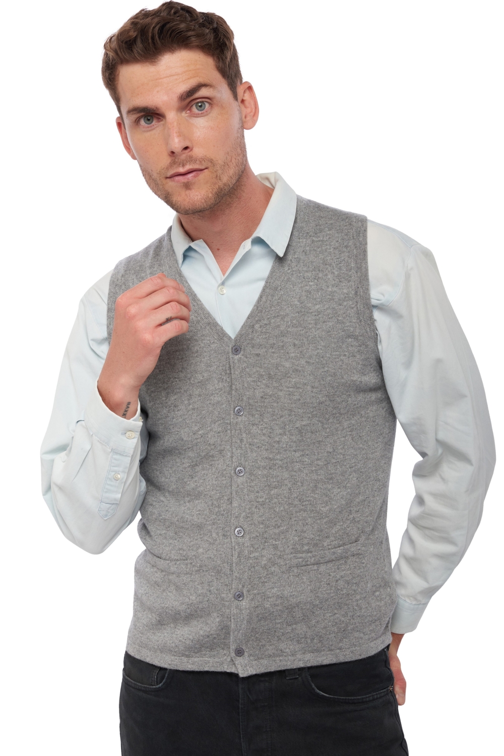 Cachemire pull homme basile gris chine m