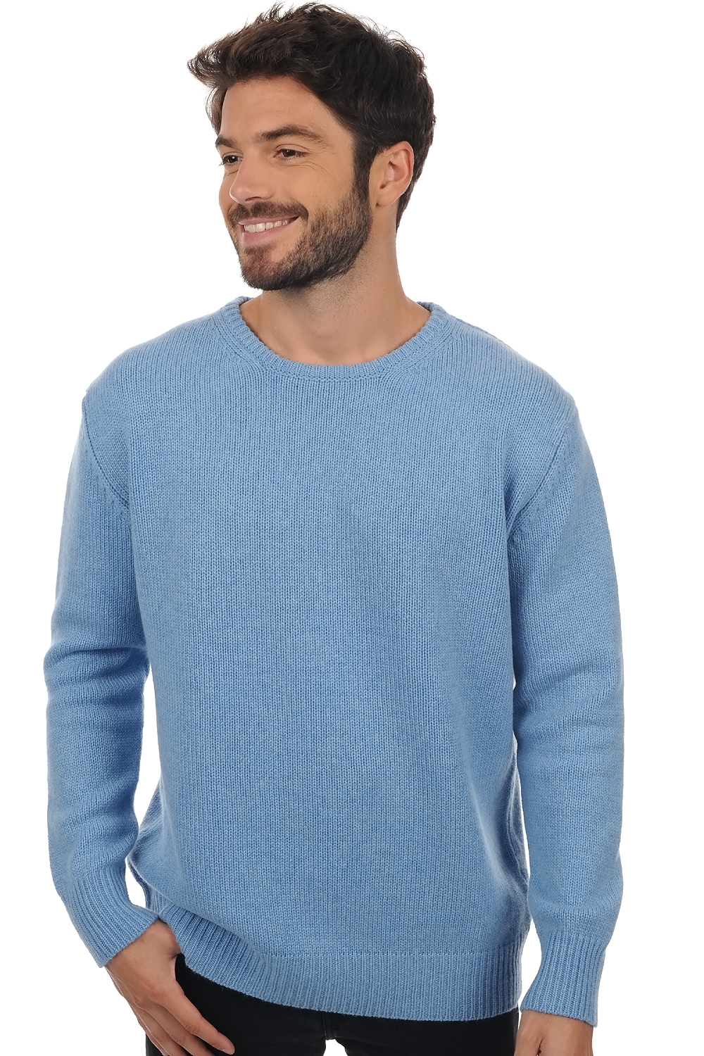 Cachemire pull homme col rond bilal bleu azur chine xs