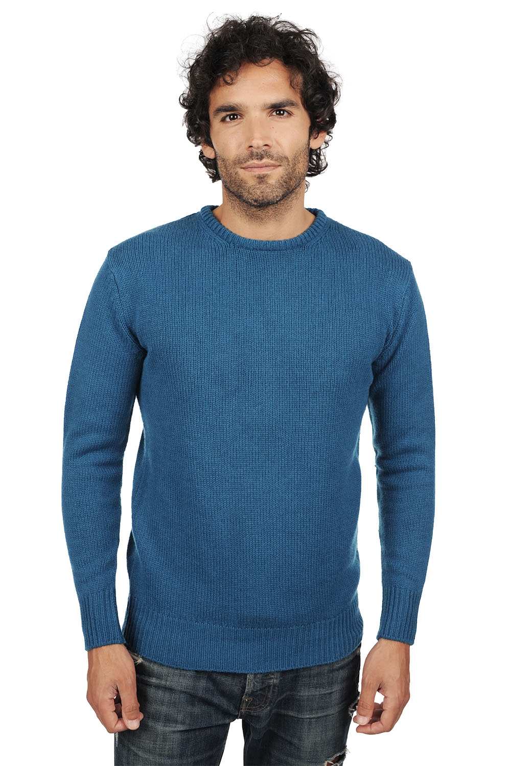 Cachemire pull homme col rond bilal bleu canard xs