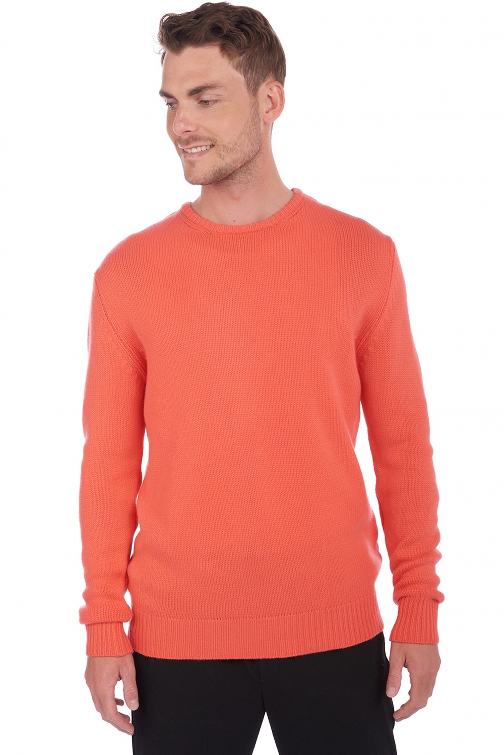 Cachemire pull homme col rond bilal corail lumineux m