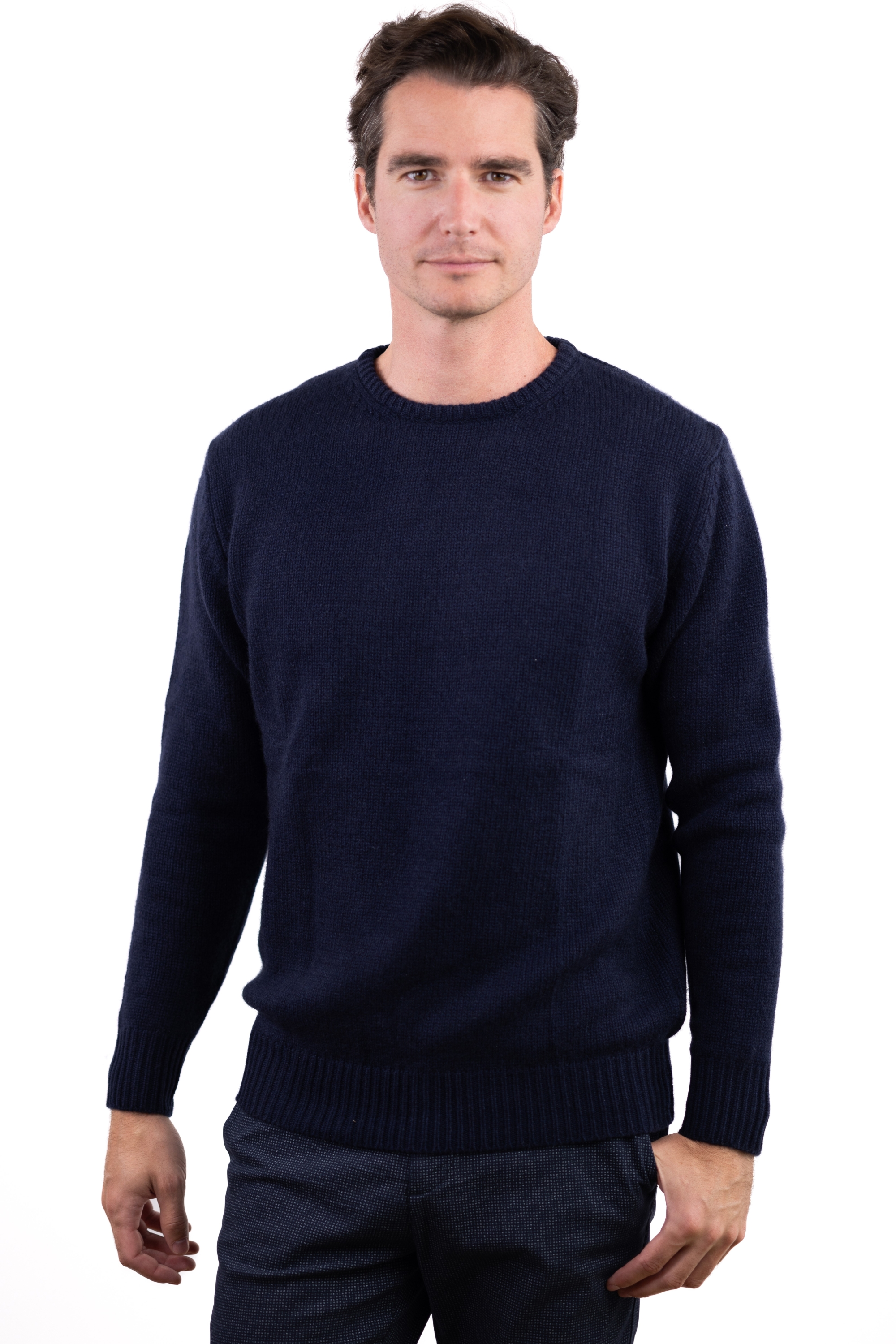 Cachemire pull homme col rond bilal marine fonce xs