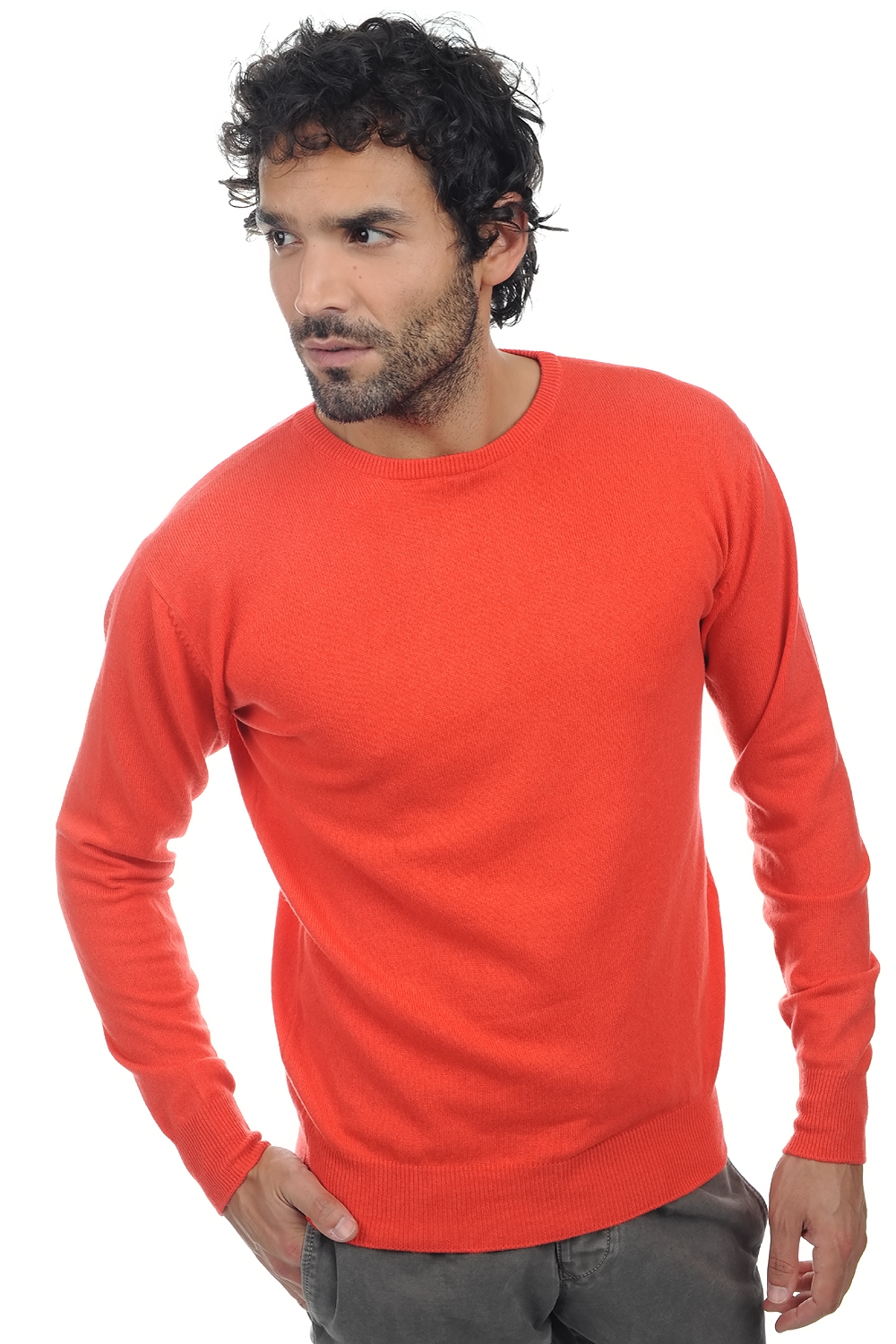 Cachemire pull homme col rond keaton corail lumineux m