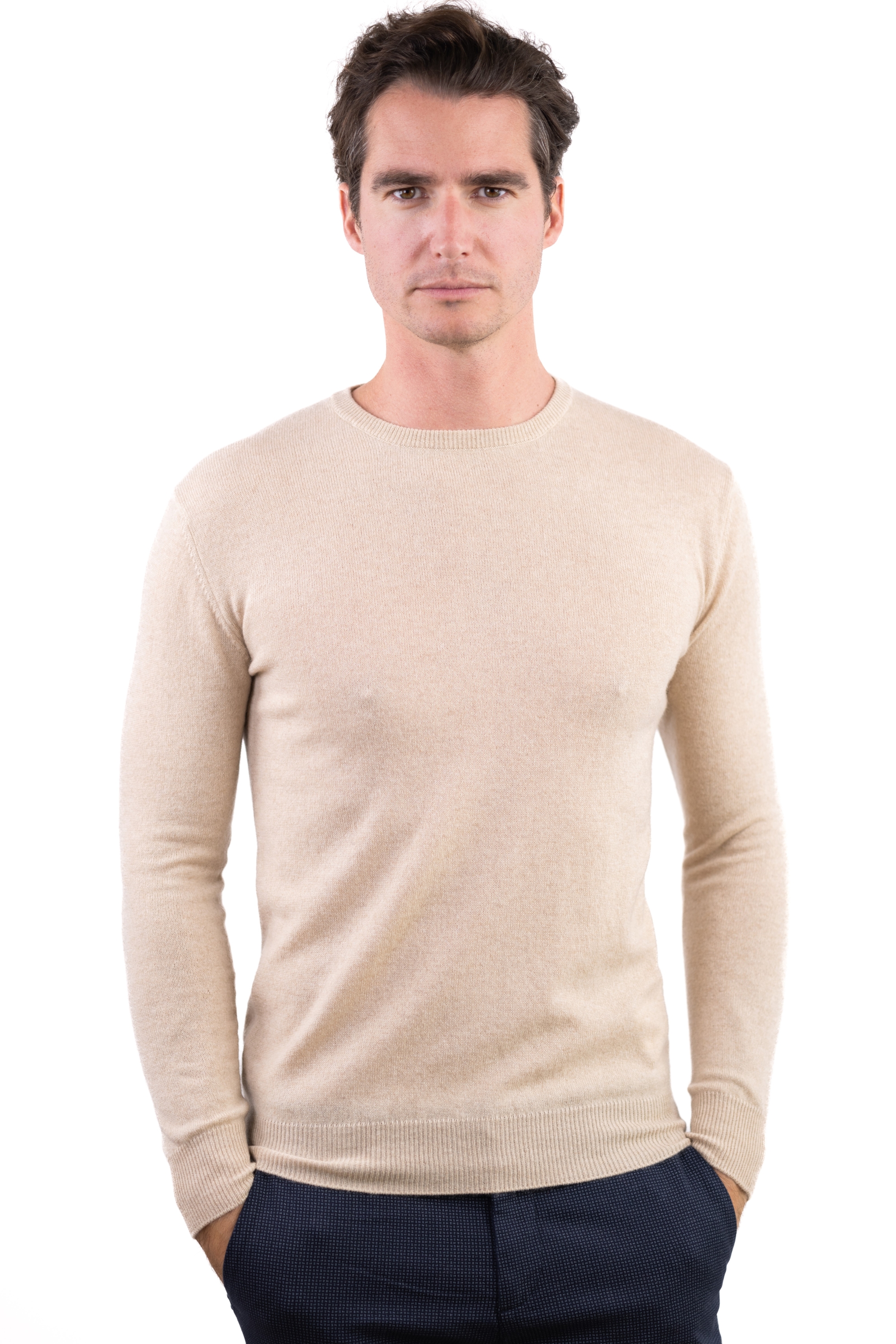 Cachemire pull homme col rond keaton natural beige l