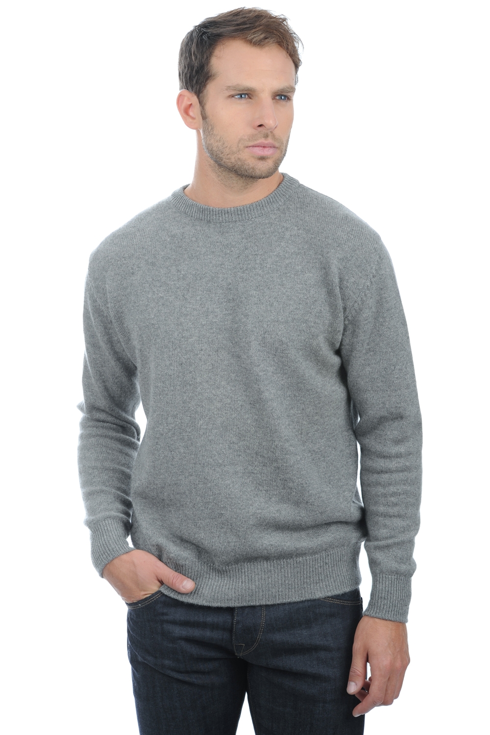 Cachemire pull homme col rond nestor 4f gris chine 2xl