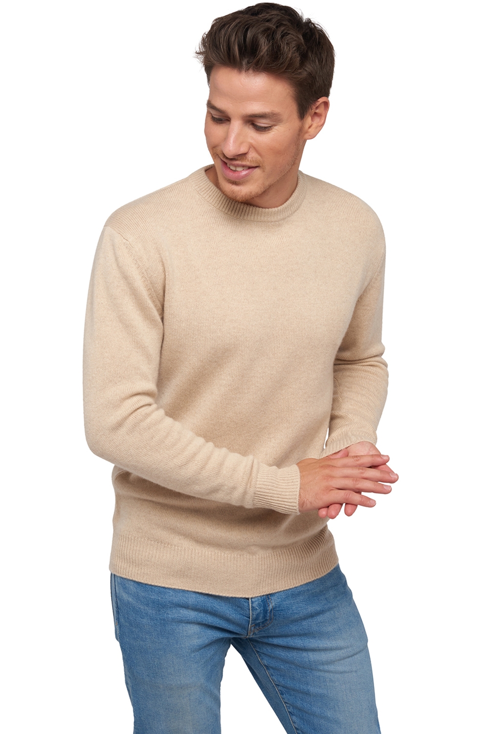 Cachemire pull homme col rond nestor 4f natural beige l