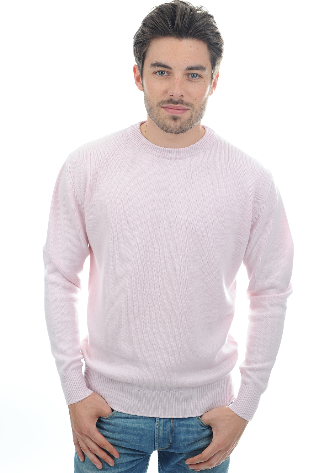 Cachemire pull homme col rond nestor 4f rose pale l