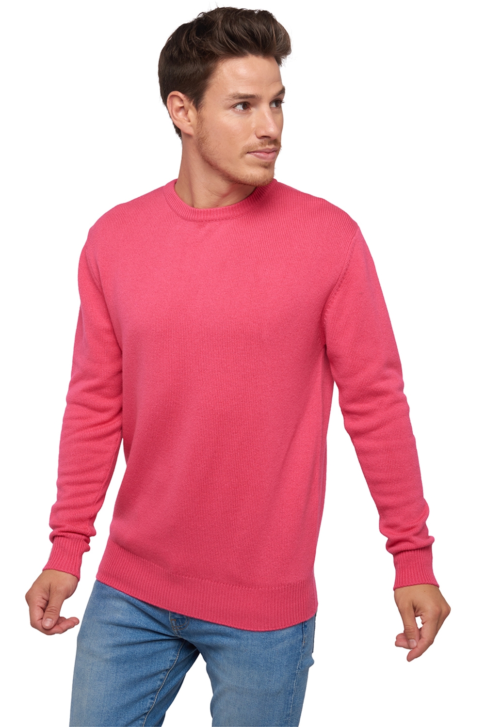 Cachemire pull homme col rond nestor 4f rose shocking 3xl
