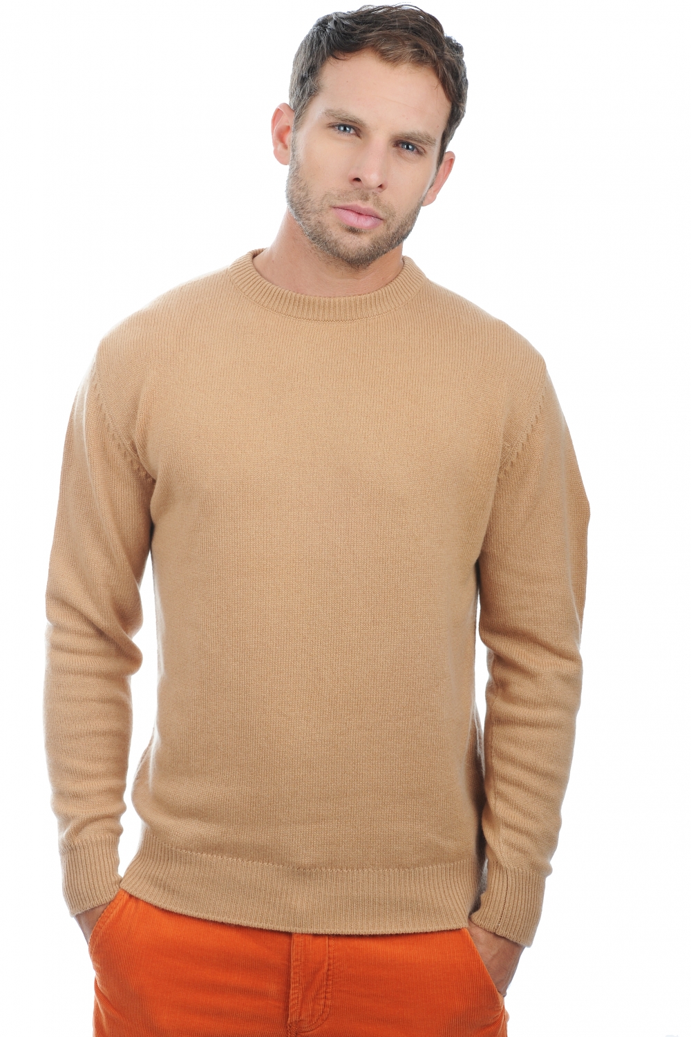 Cachemire pull homme col rond nestor camel 4xl