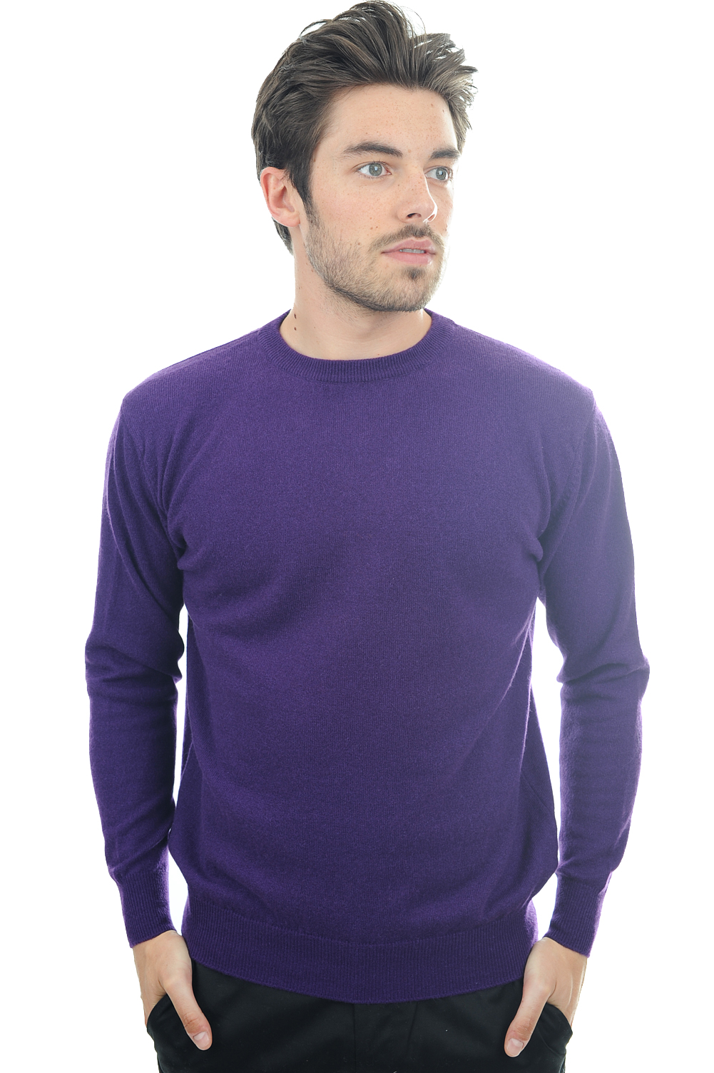 Cachemire pull homme col rond nestor violet tres vif 2xl