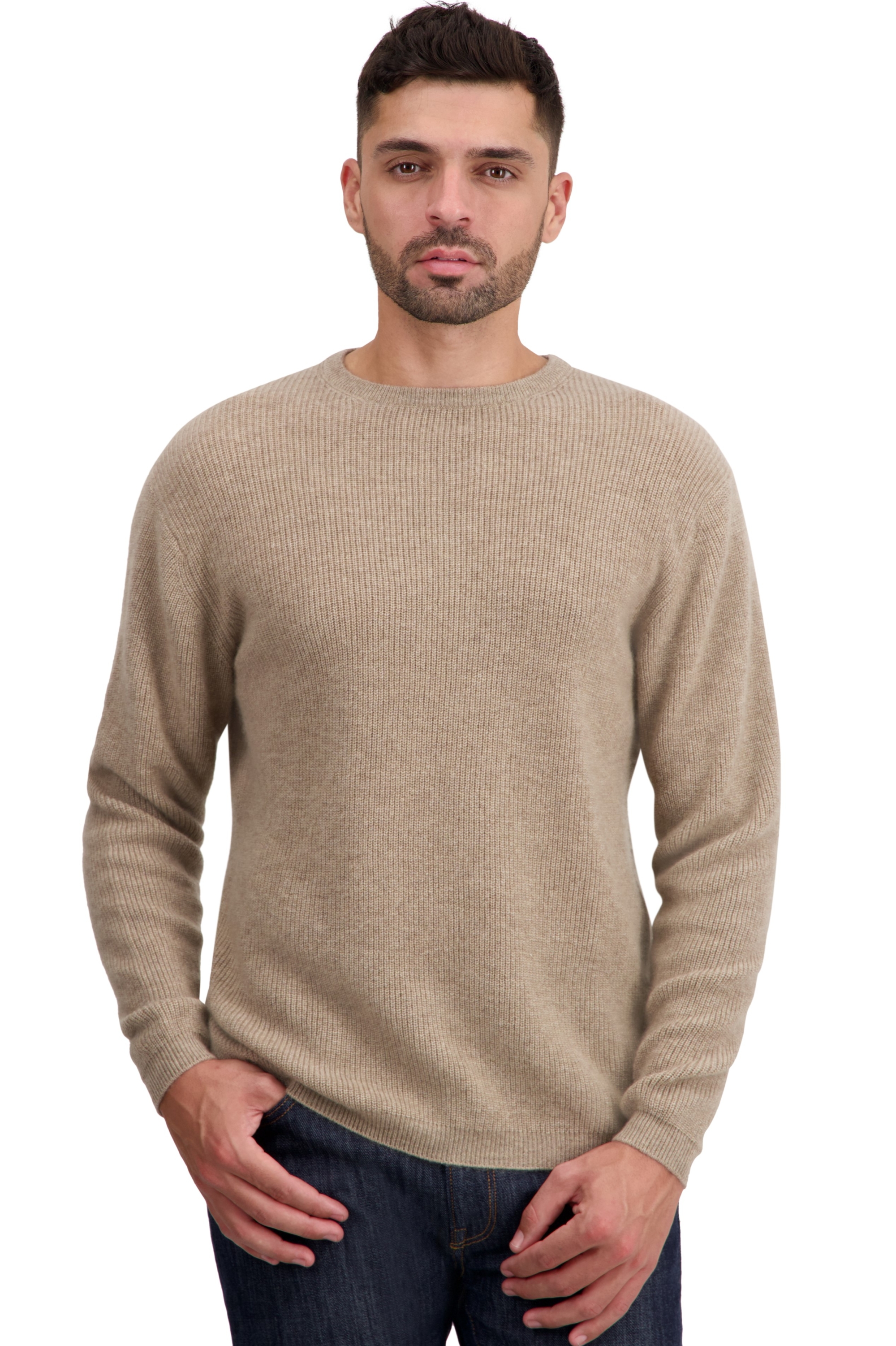 Cachemire pull homme col rond taima natural brown xs
