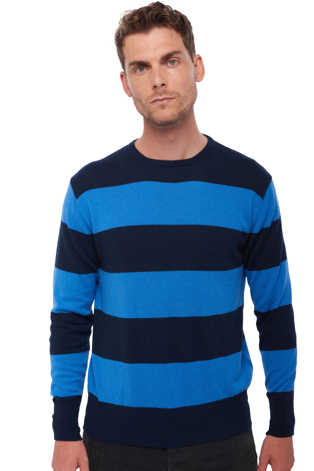 Cachemire pull homme col rond villefranche marine fonce tetbury blue m