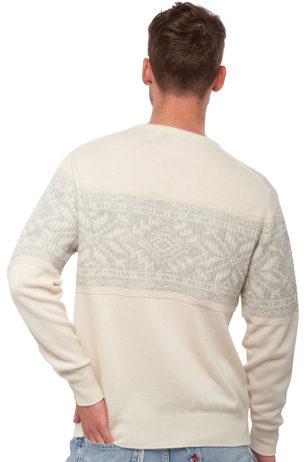 Cachemire pull homme col rond walker natural ecru   flanelle chine m