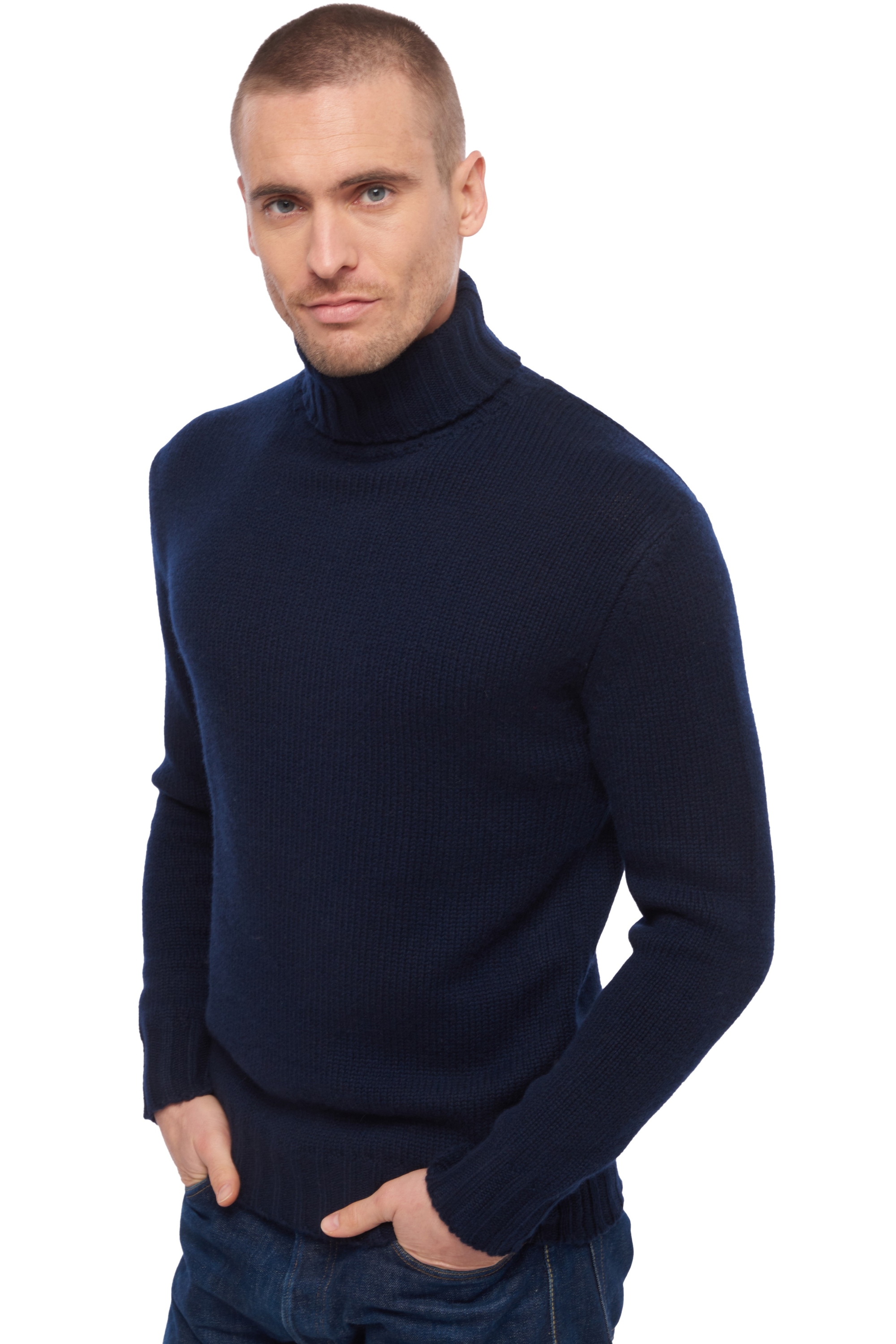 Cachemire pull homme col roule achille marine fonce s