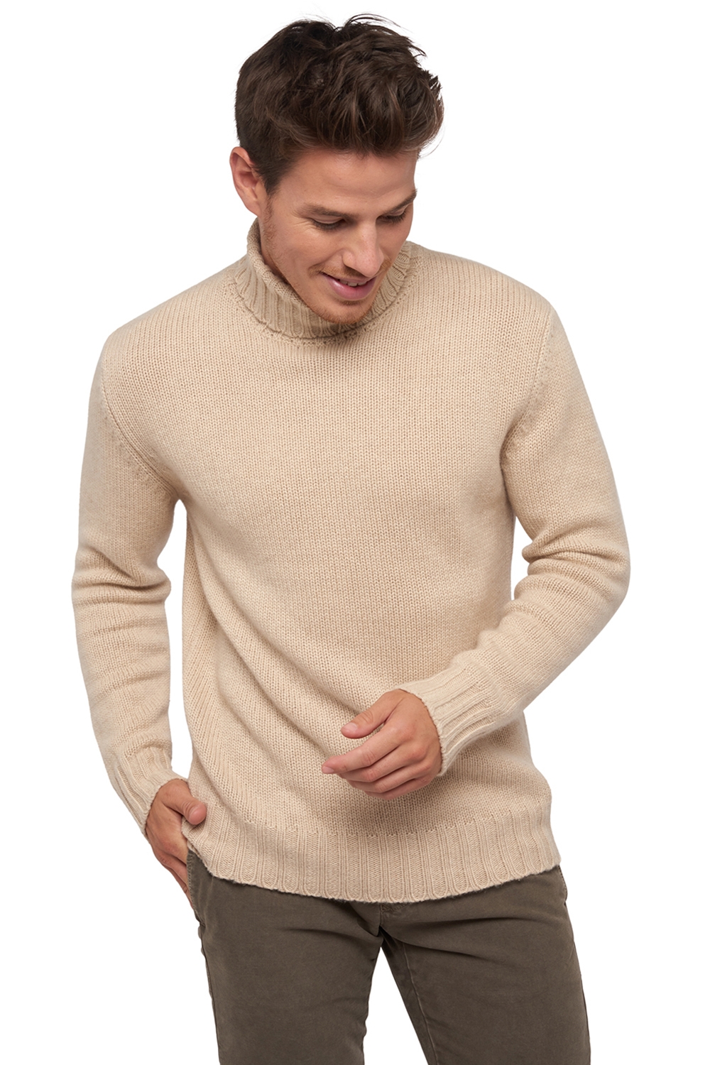Cachemire pull homme col roule achille natural beige 2xl