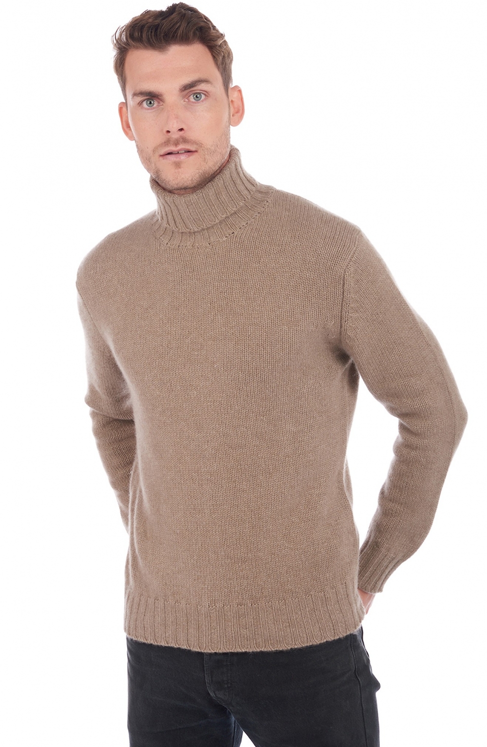 Cachemire pull homme col roule achille natural brown m