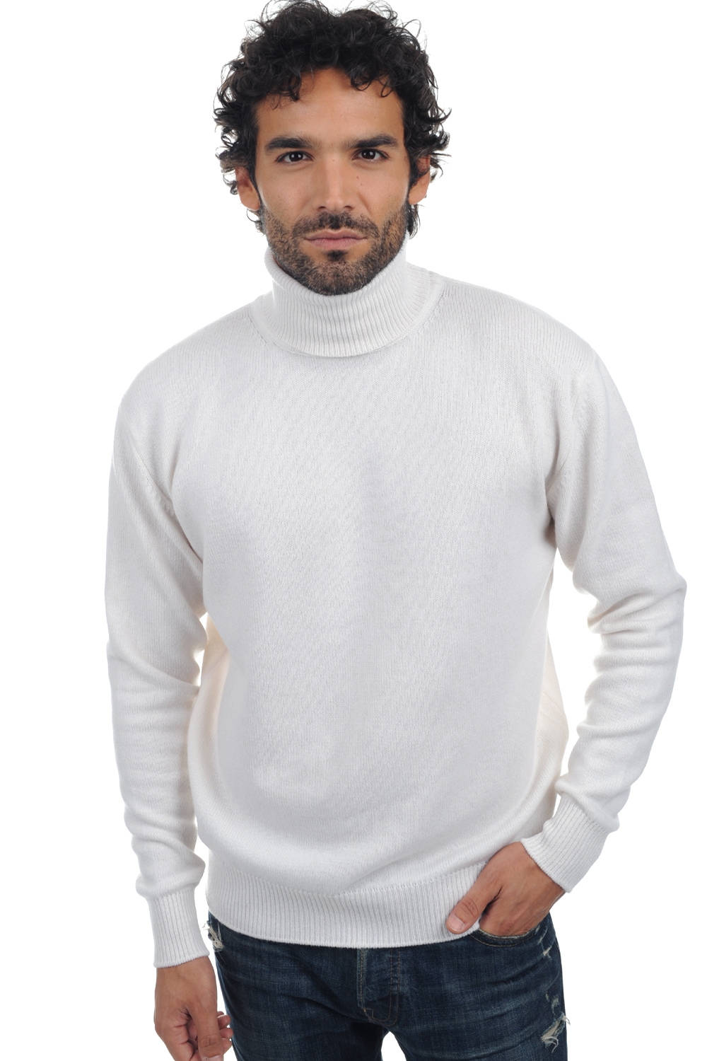 Cachemire pull homme col roule edgar 4f blanc casse l