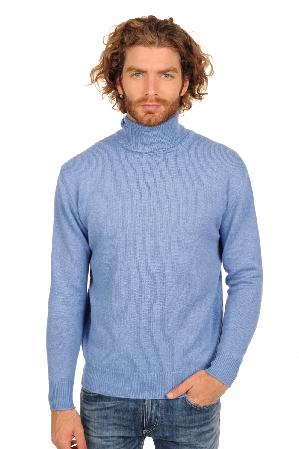 Cachemire pull homme col roule edgar 4f bleu chine s