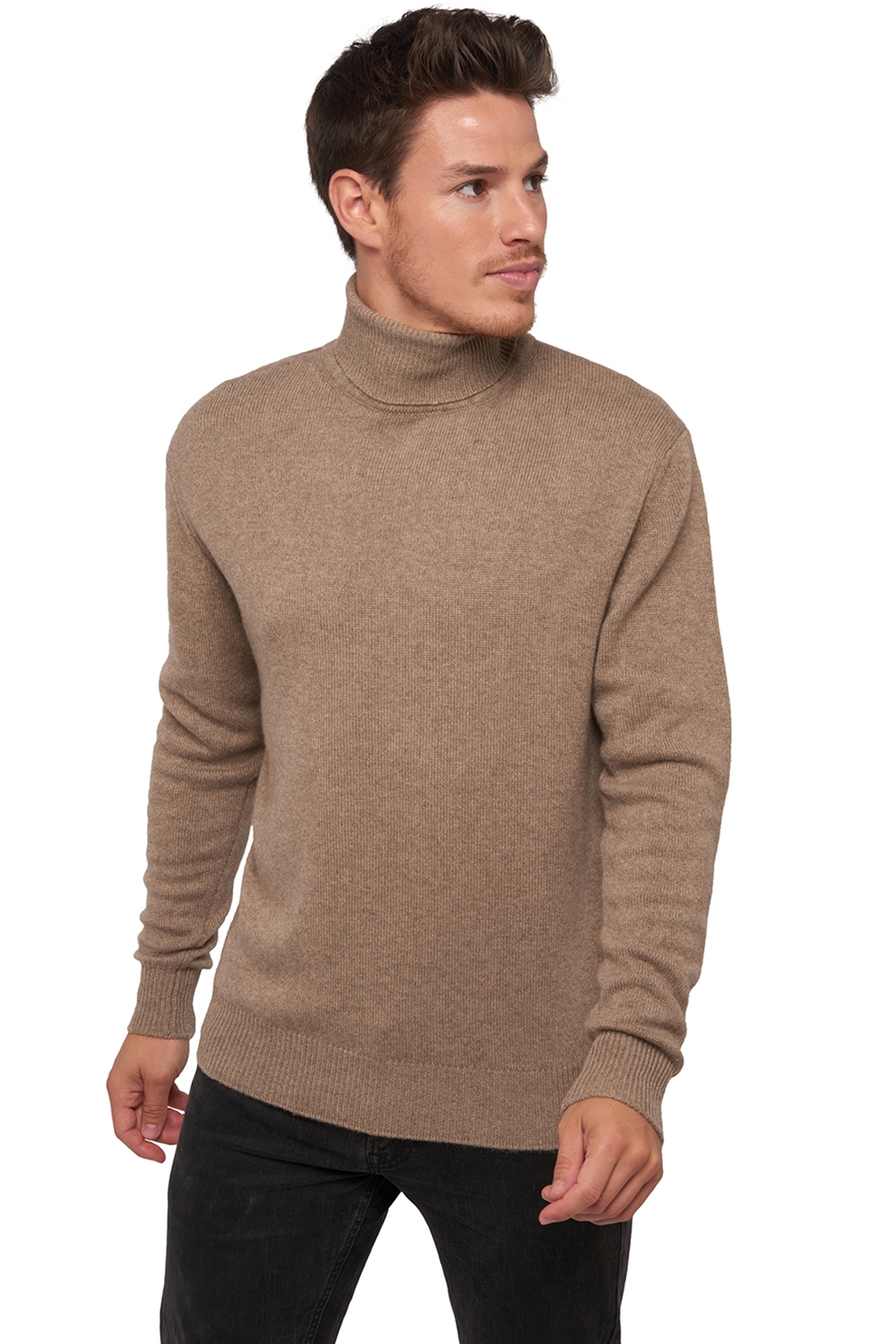 Cachemire pull homme col roule edgar 4f natural brown s