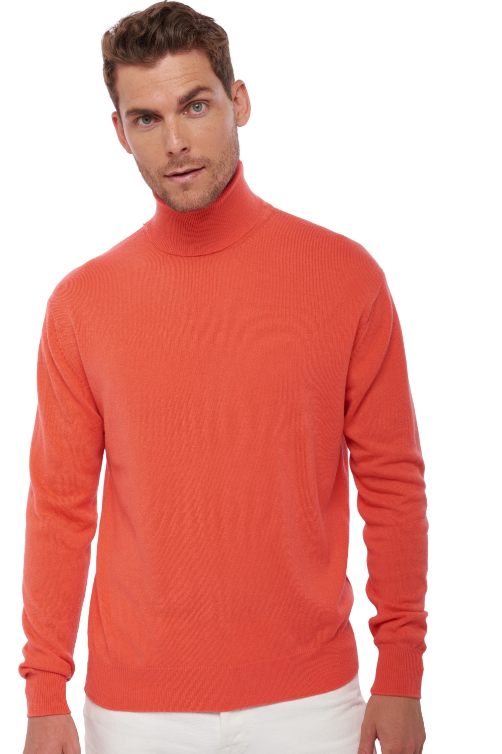Cachemire pull homme col roule edgar corail lumineux l