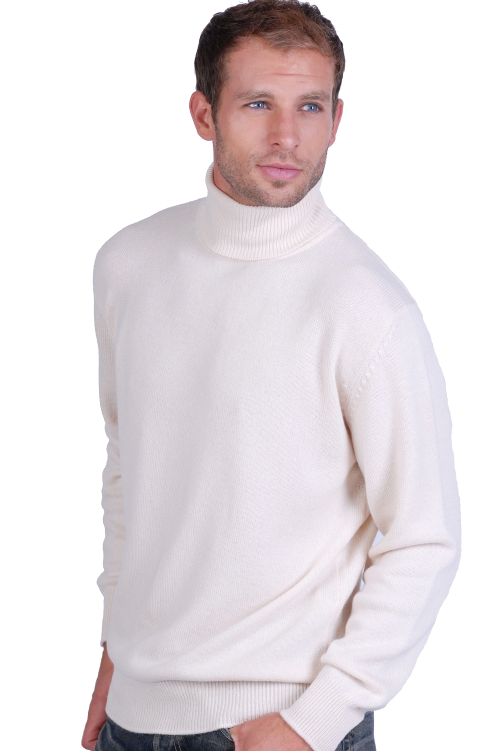 Cachemire pull homme col roule edgar natural ecru s