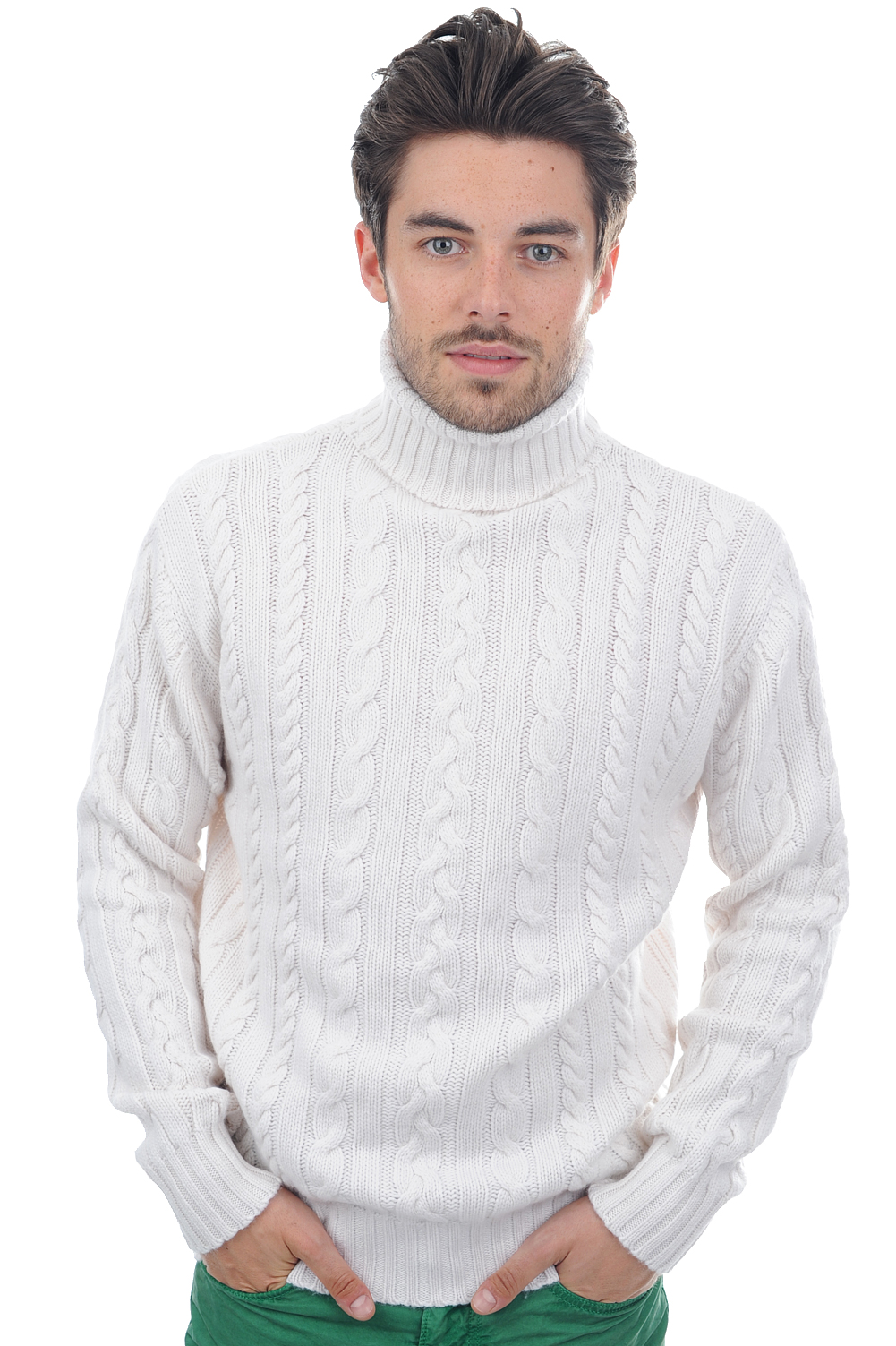 Cachemire pull homme col roule lucas blanc casse s