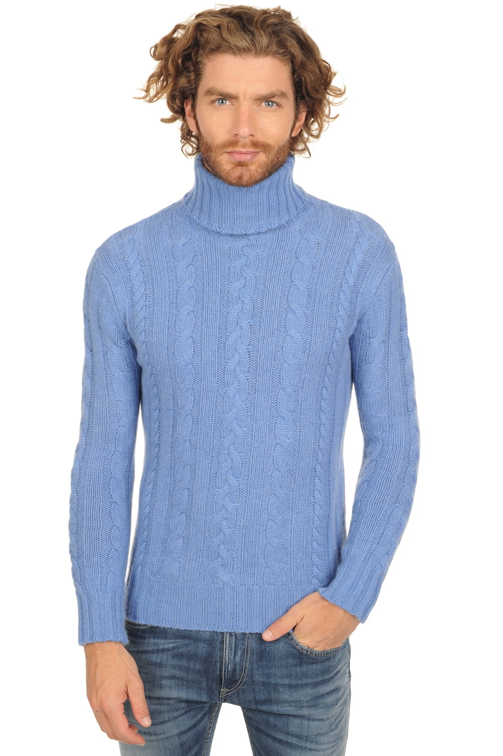 Cachemire pull homme col roule lucas bleu chine s