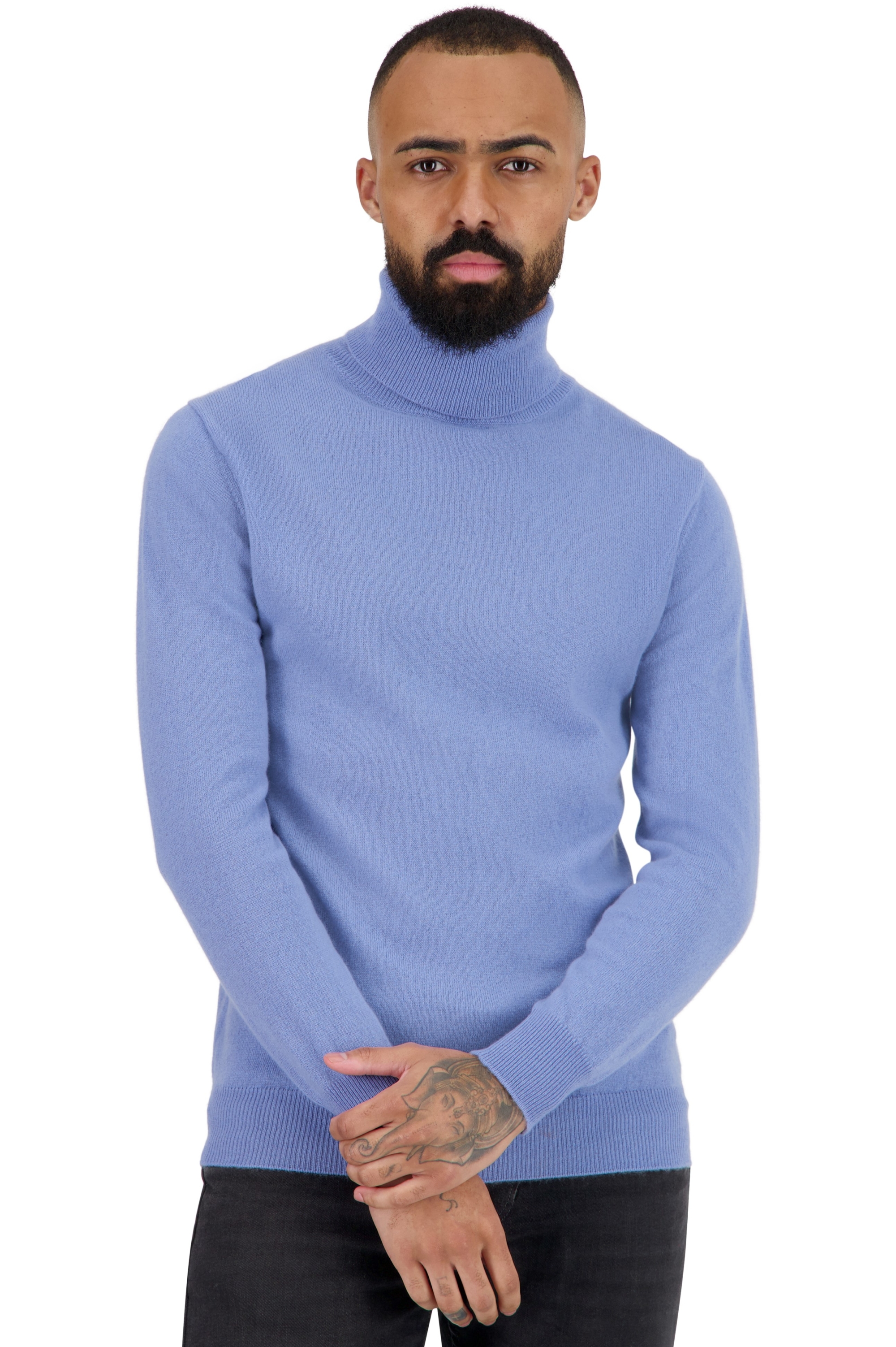 Cachemire pull homme col roule tarry first light blue m