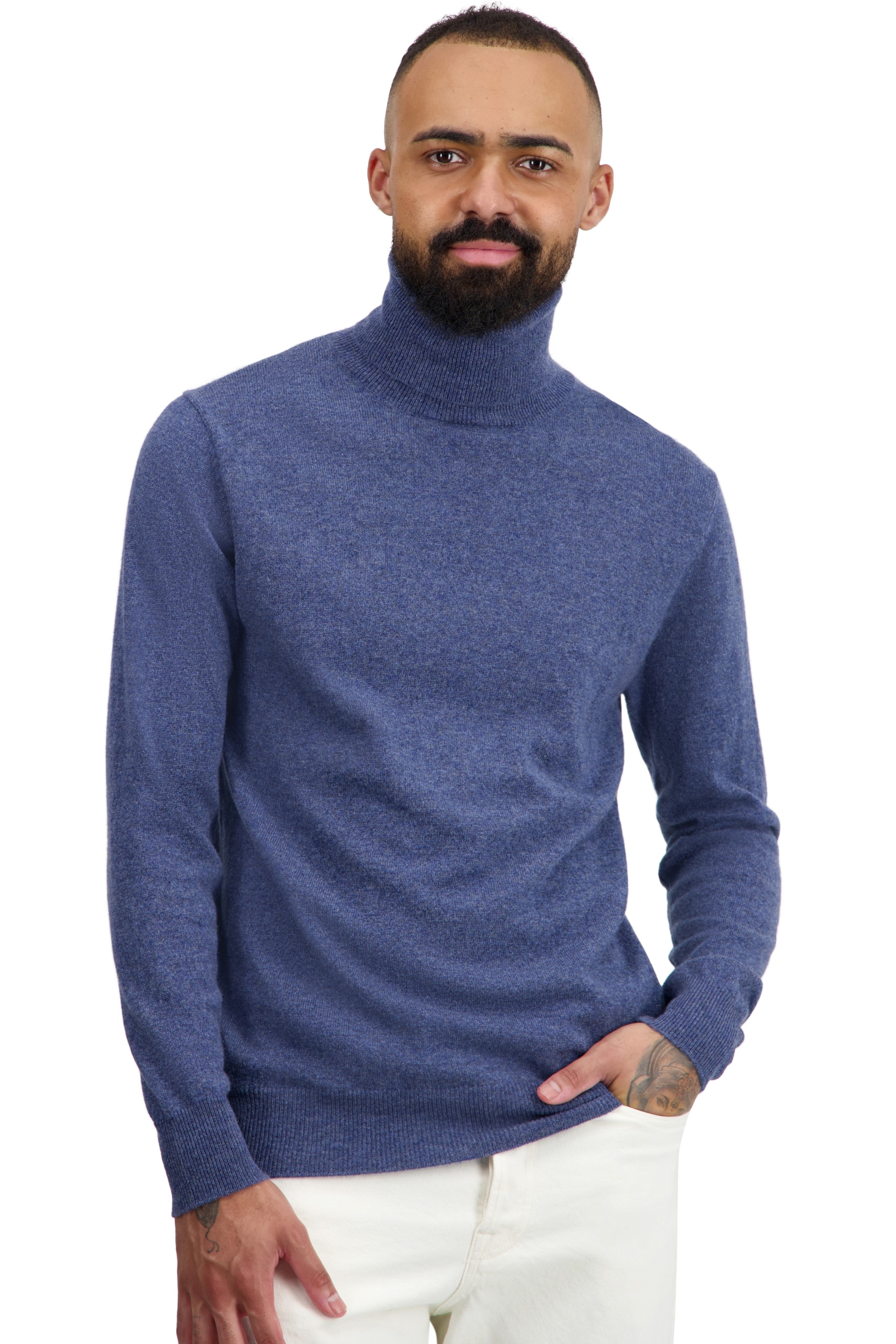 Cachemire pull homme col roule tarry first nordic blue l