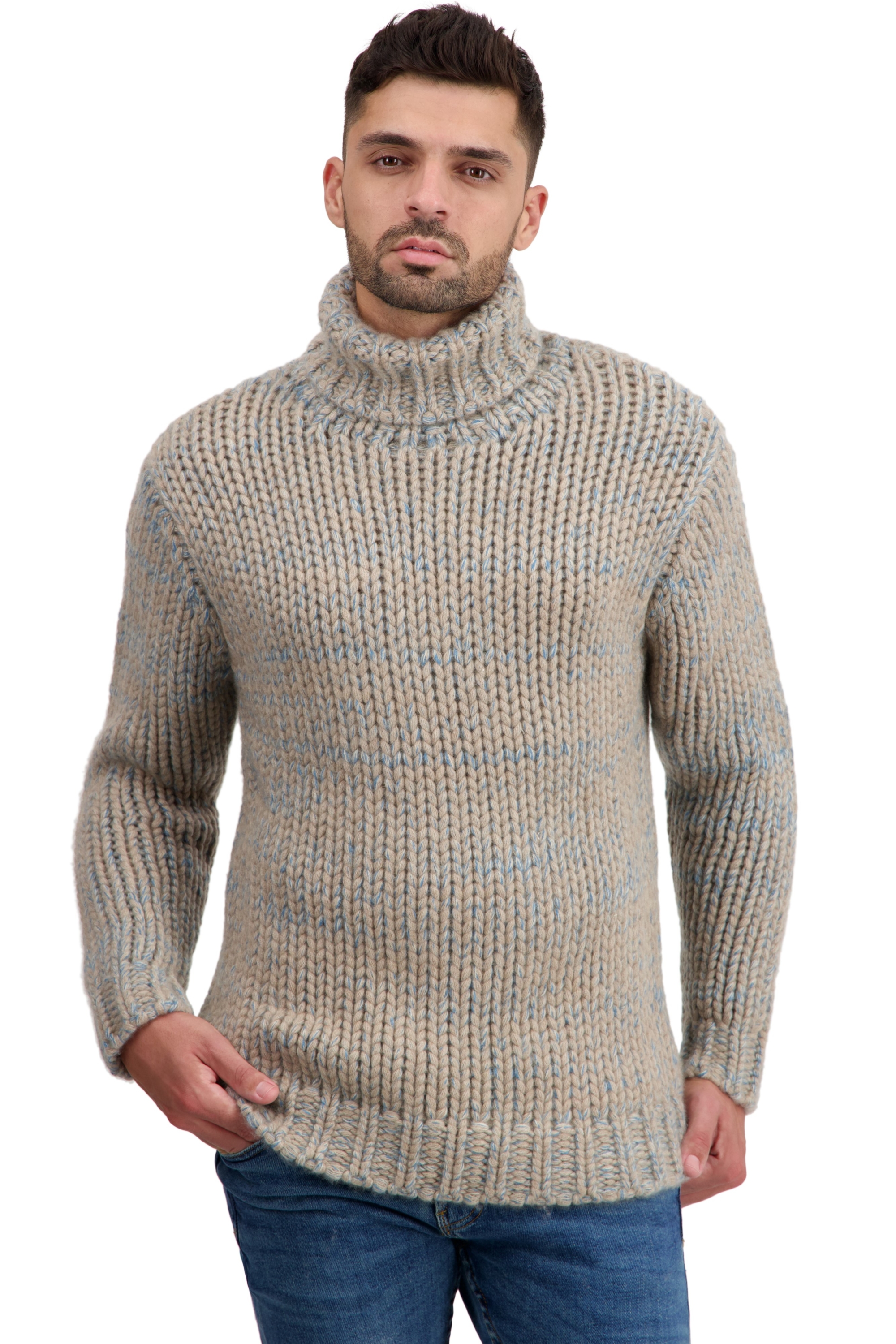 Cachemire pull homme col roule togo natural brown manor blue natural beige 2xl