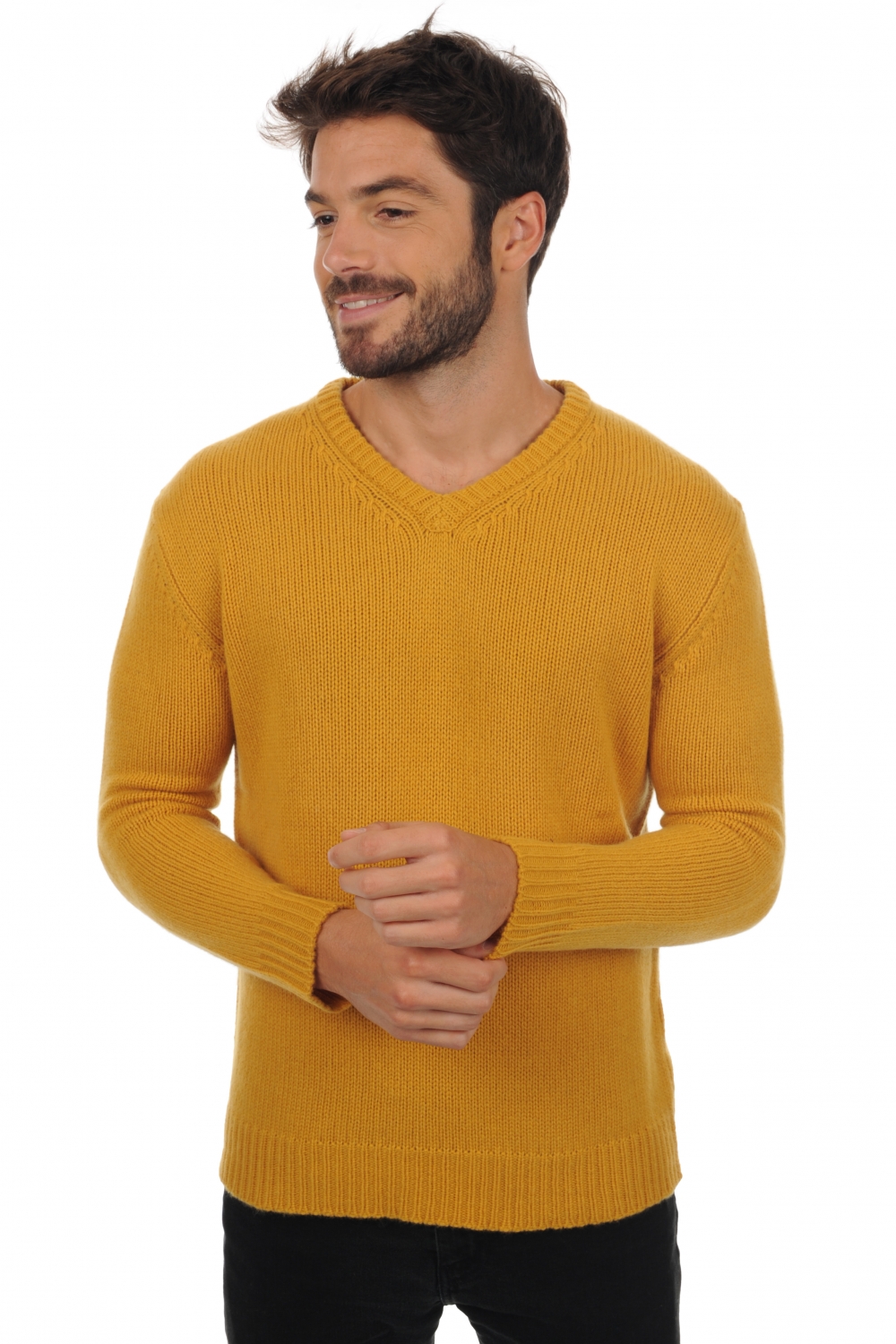 Cachemire pull homme col v atman moutarde 3xl