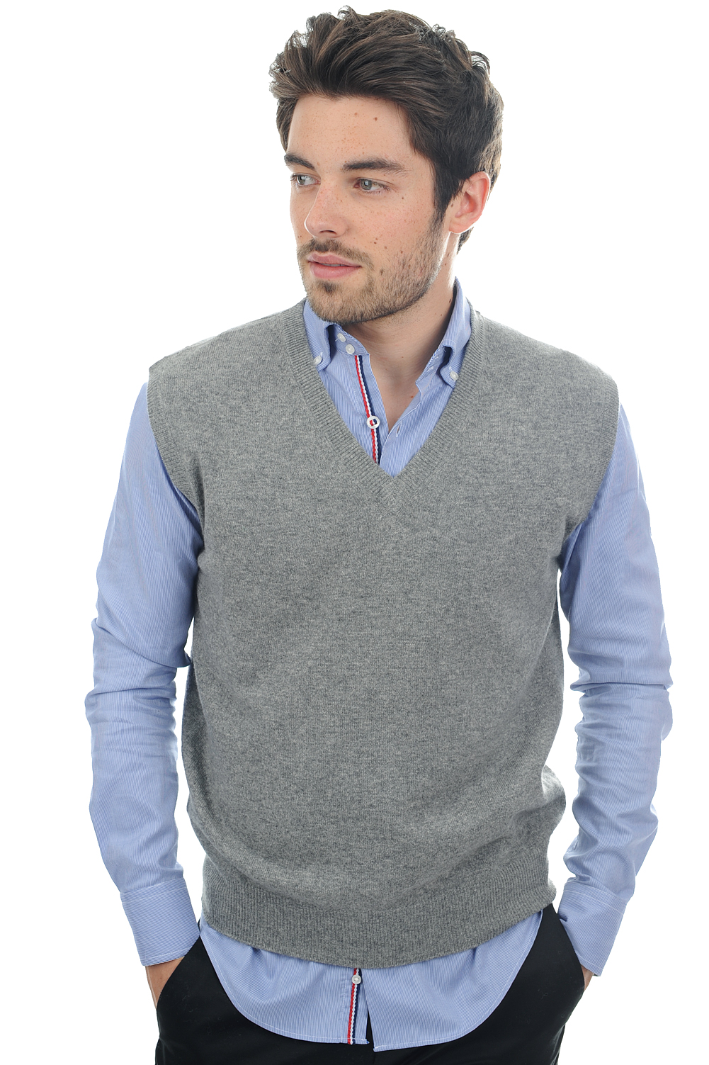 Cachemire pull homme col v balthazar gris chine 4xl