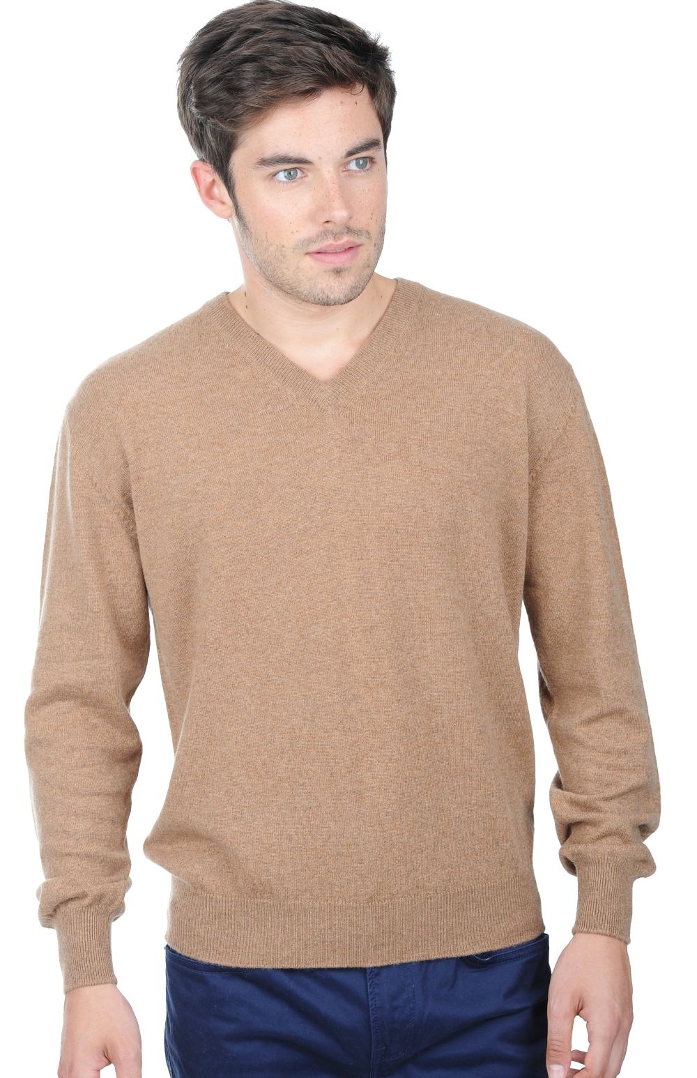 Cachemire pull homme col v gaspard camel chine 2xl