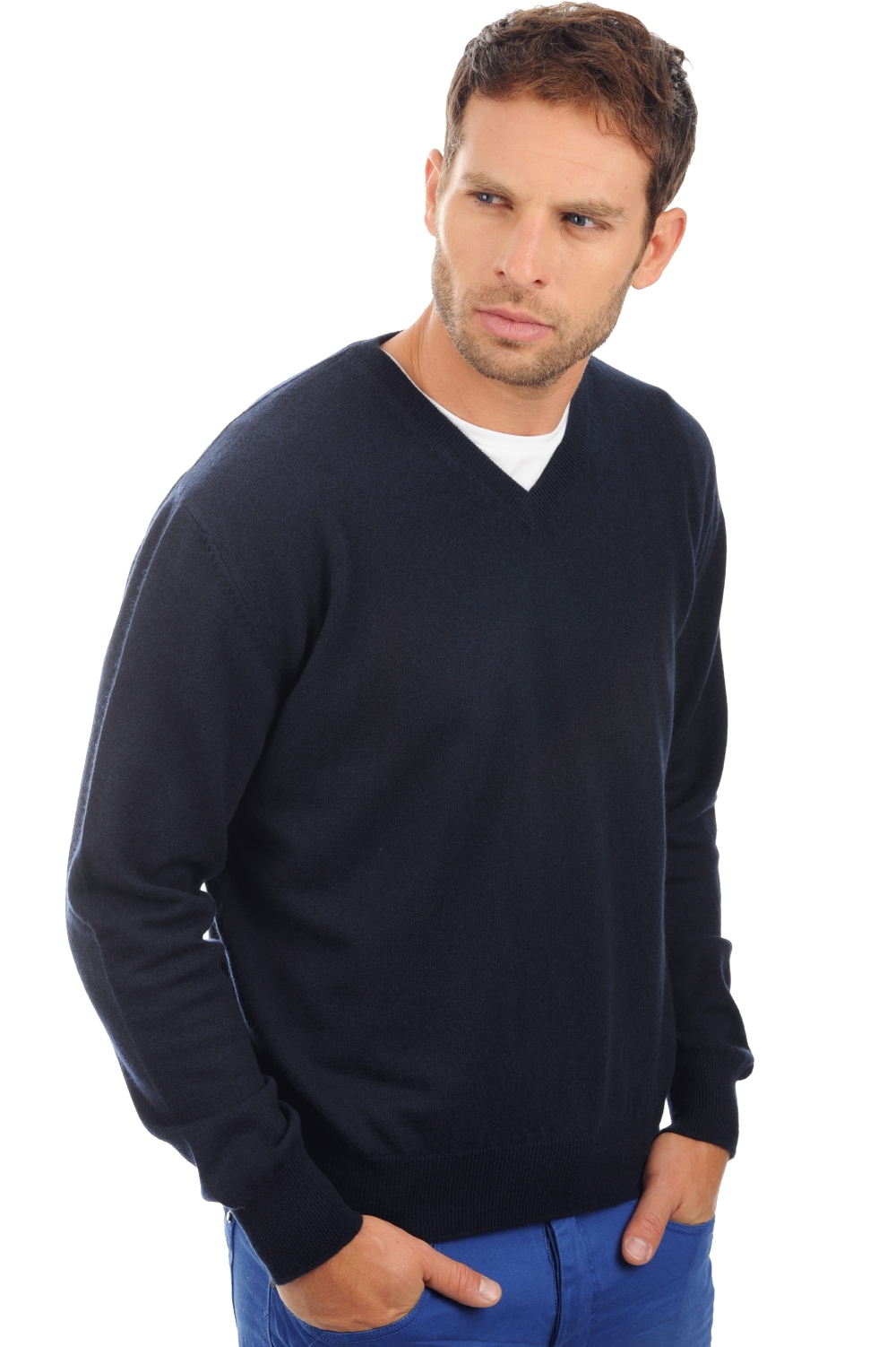 Cachemire pull homme col v gaspard marine fonce l