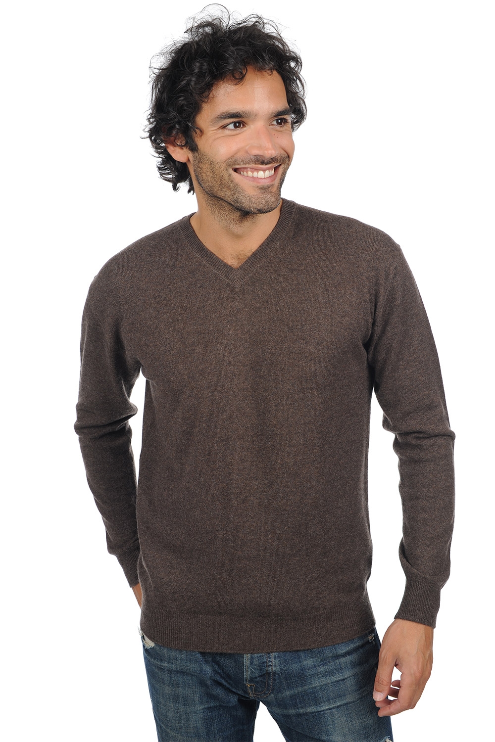 Cachemire pull homme col v gaspard marron chine 3xl