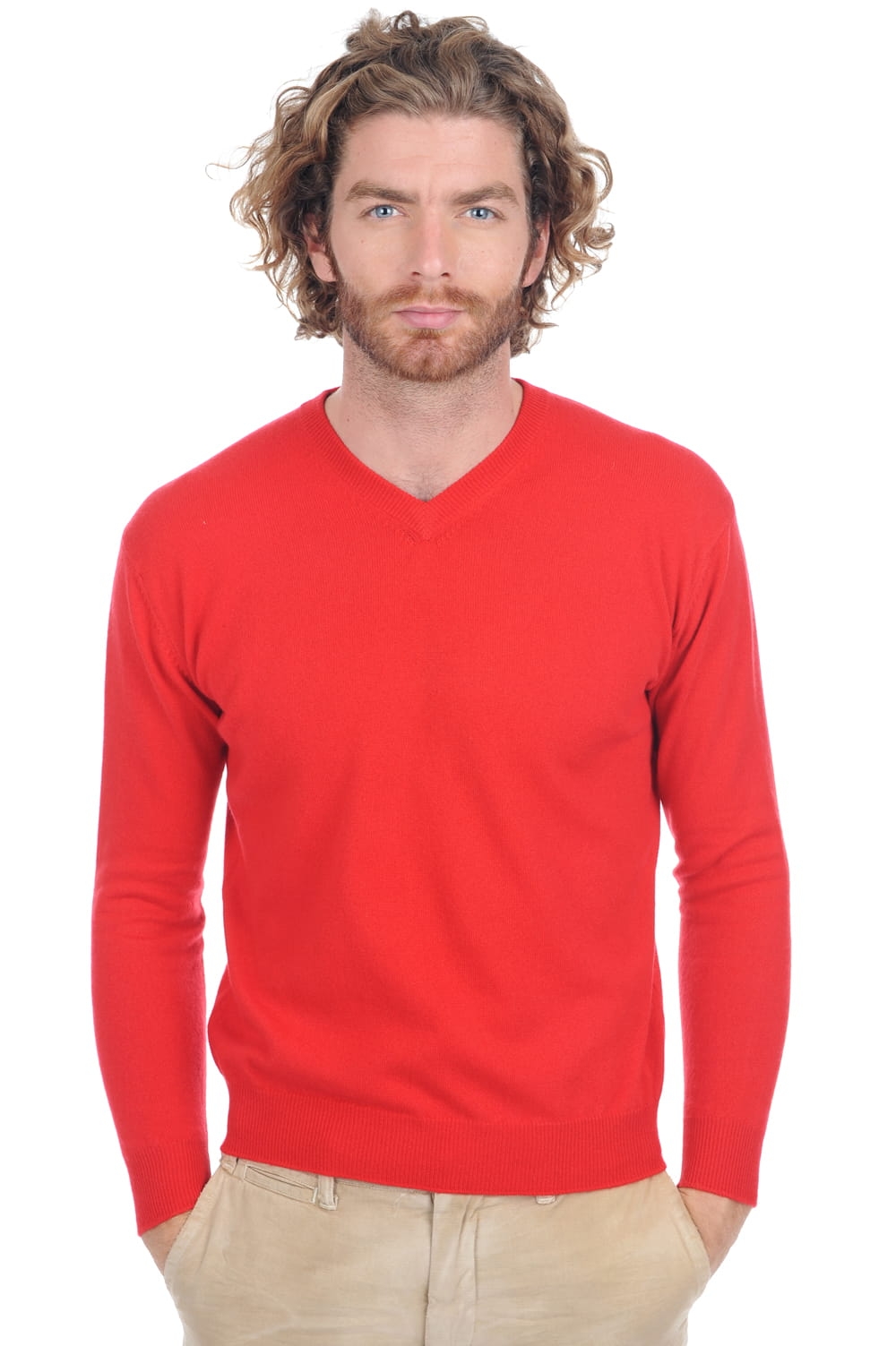 Cachemire pull homme col v gaspard premium rouge s