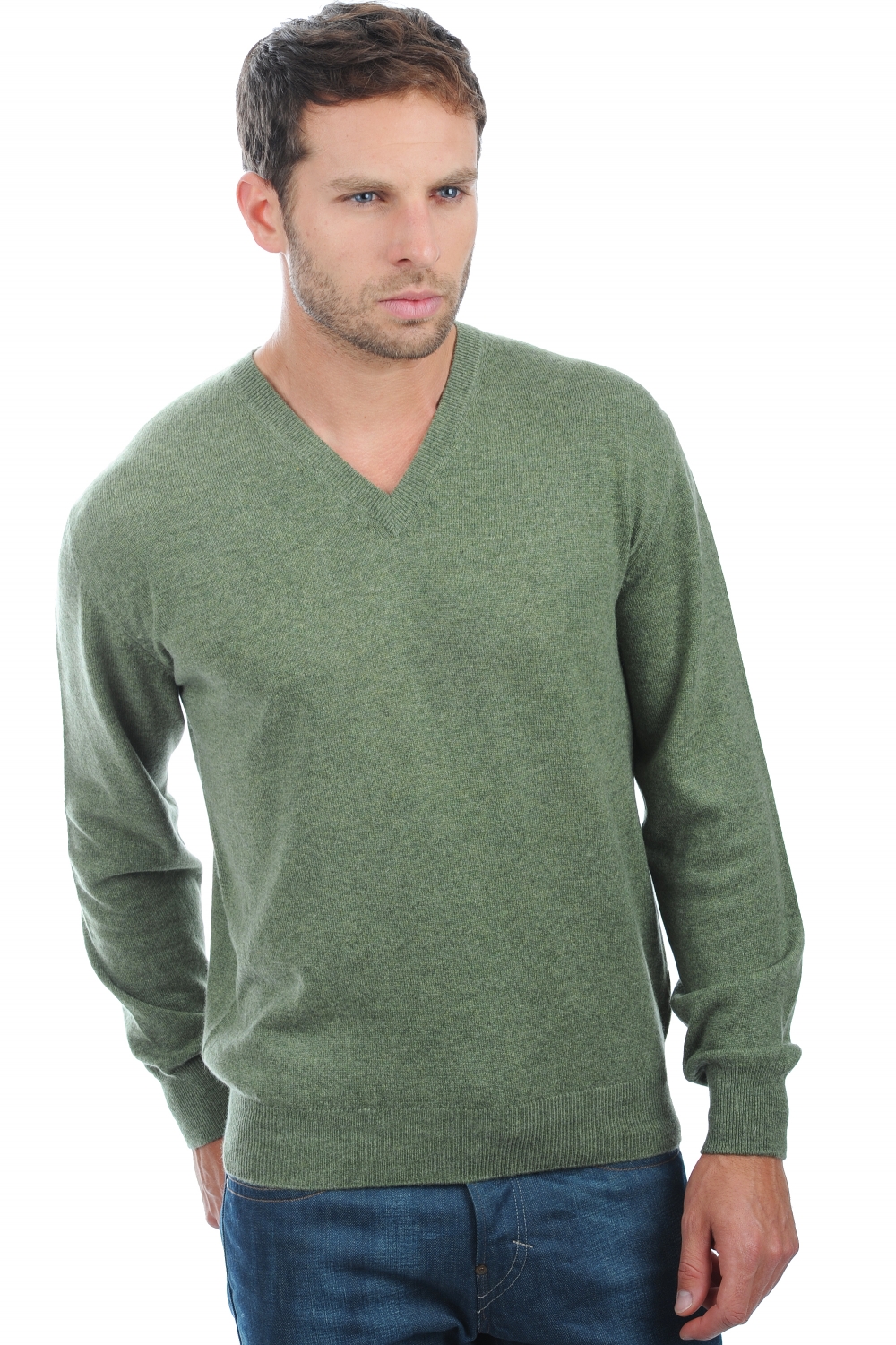 Cachemire pull homme col v gaspard vert chine 2xl