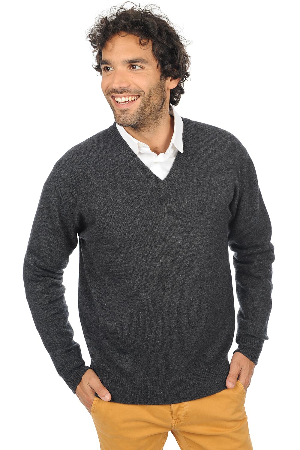 Cachemire pull homme col v hippolyte 4f anthracite chine 2xl