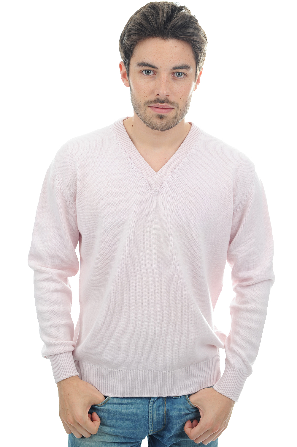 Cachemire pull homme col v hippolyte 4f rose pale xs