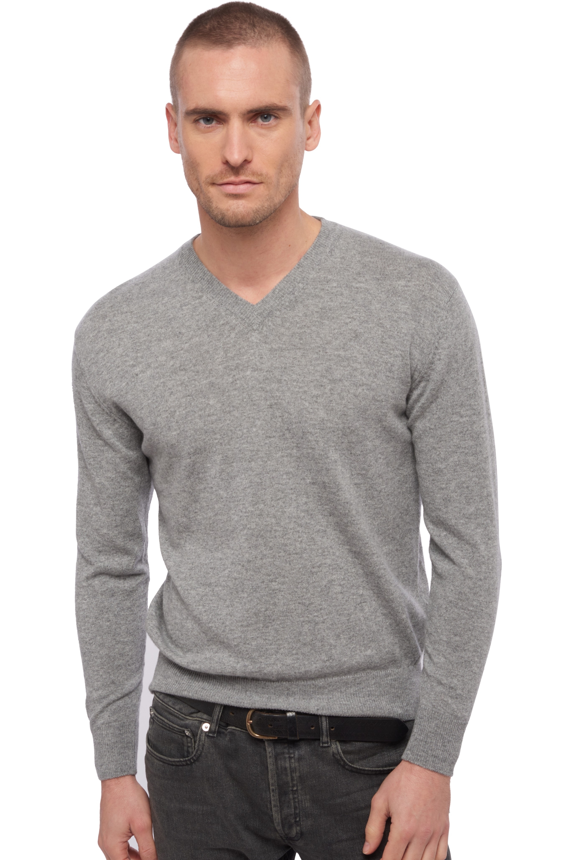 Cachemire pull homme col v hippolyte gris chine 4xl