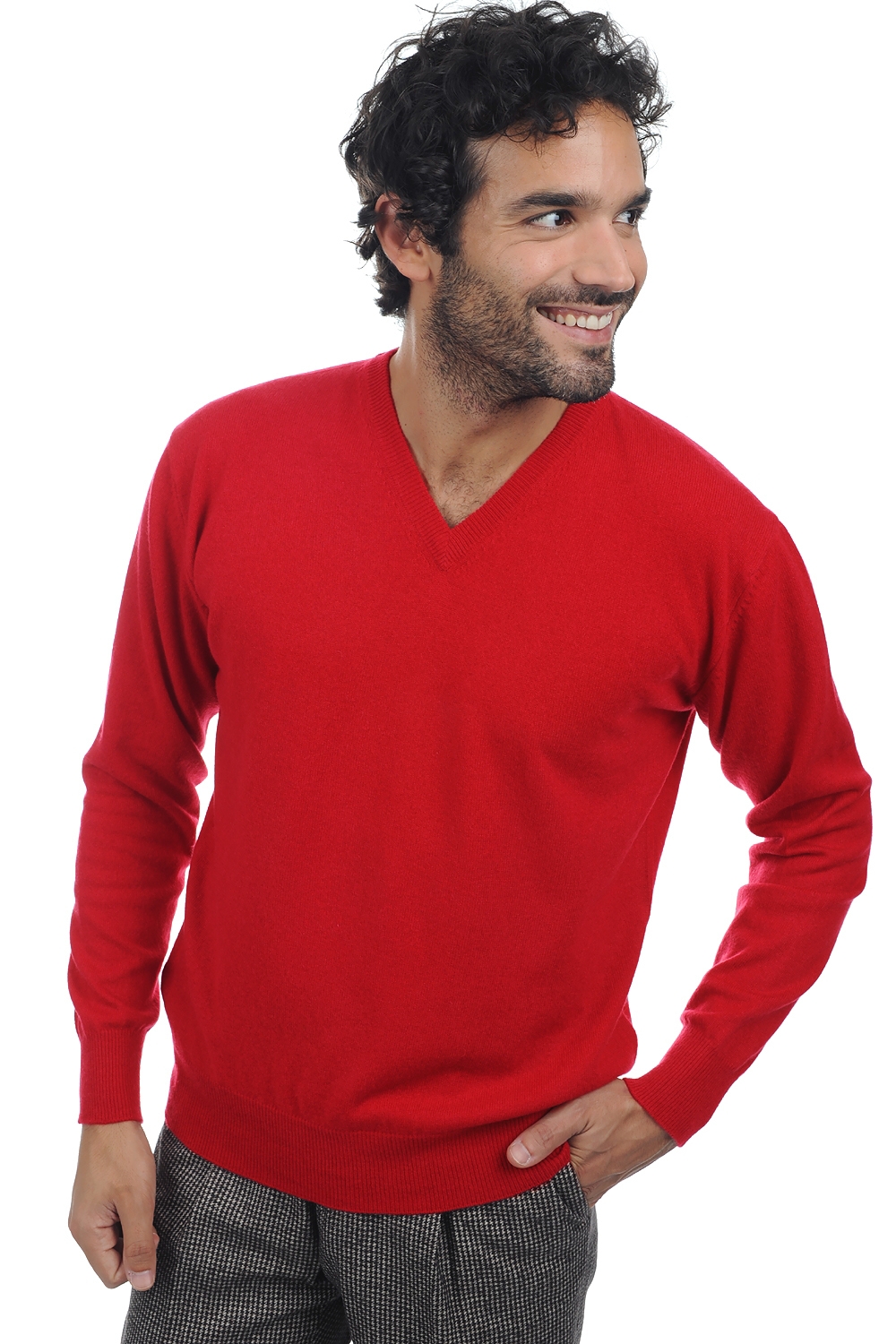 Cachemire pull homme col v hippolyte rouge 4xl