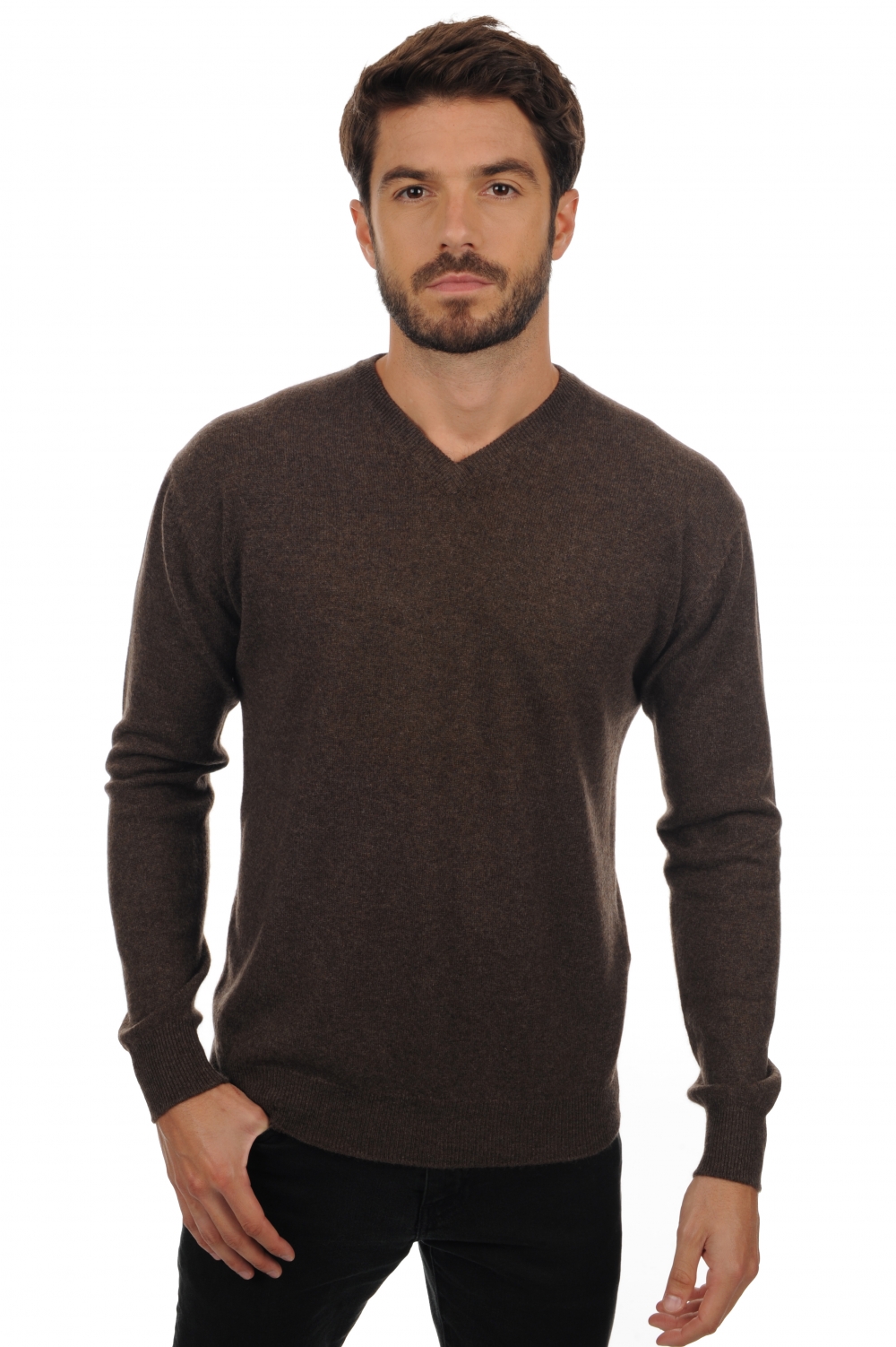 Cachemire pull homme col v maddox marron chine s