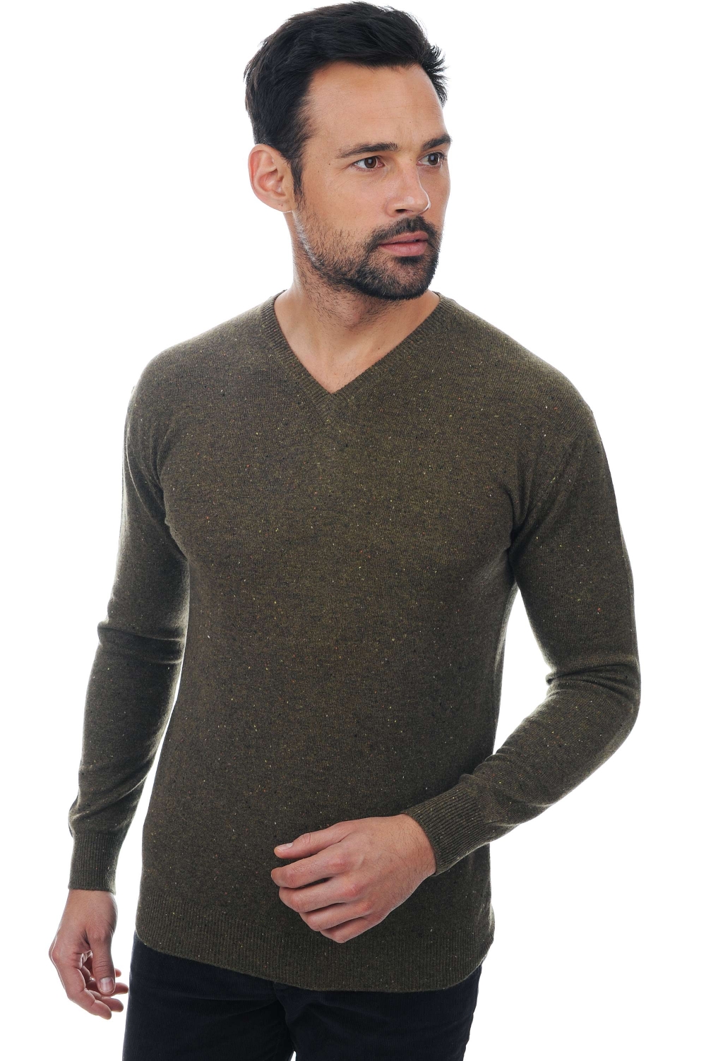 Cachemire pull homme col v maddox vert militaire 3xl