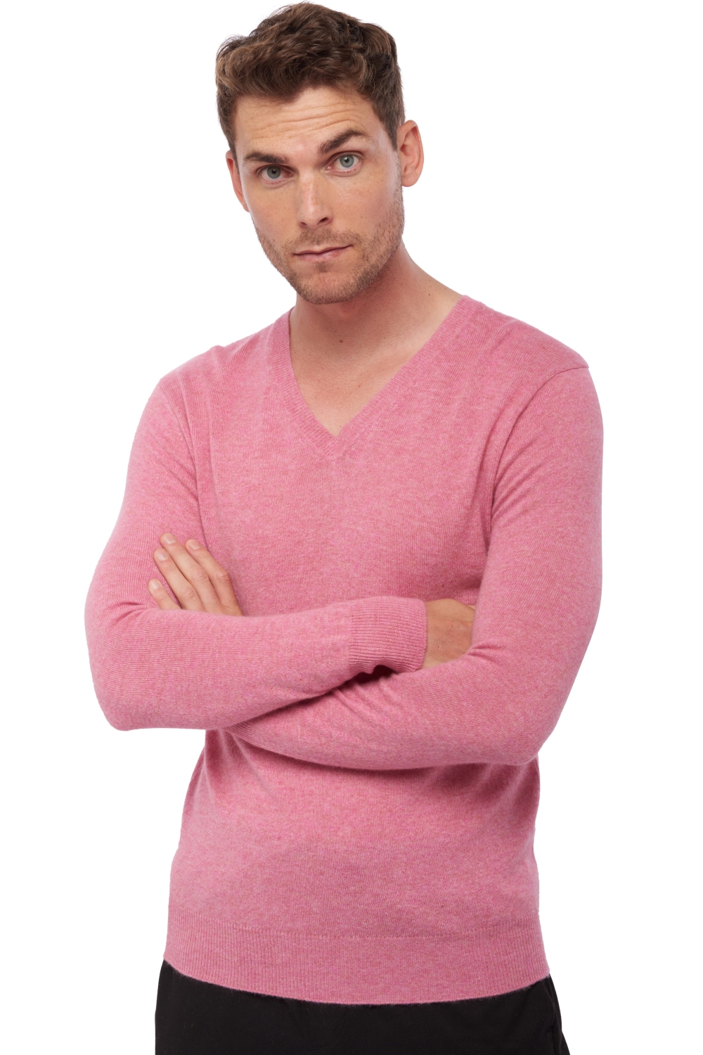 Cachemire pull homme col v tor first carnation pink m