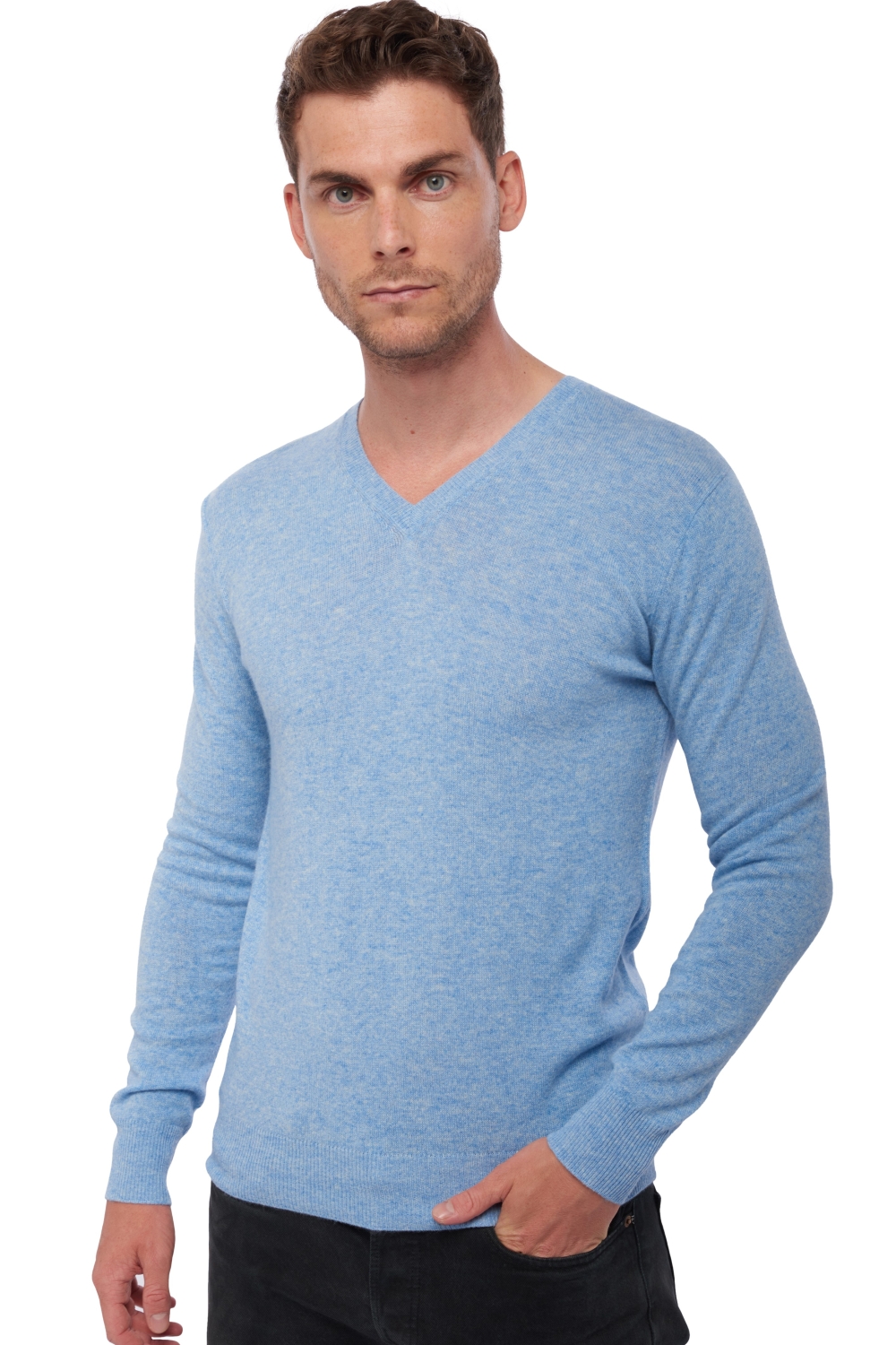 Cachemire pull homme col v tor first powder blue l