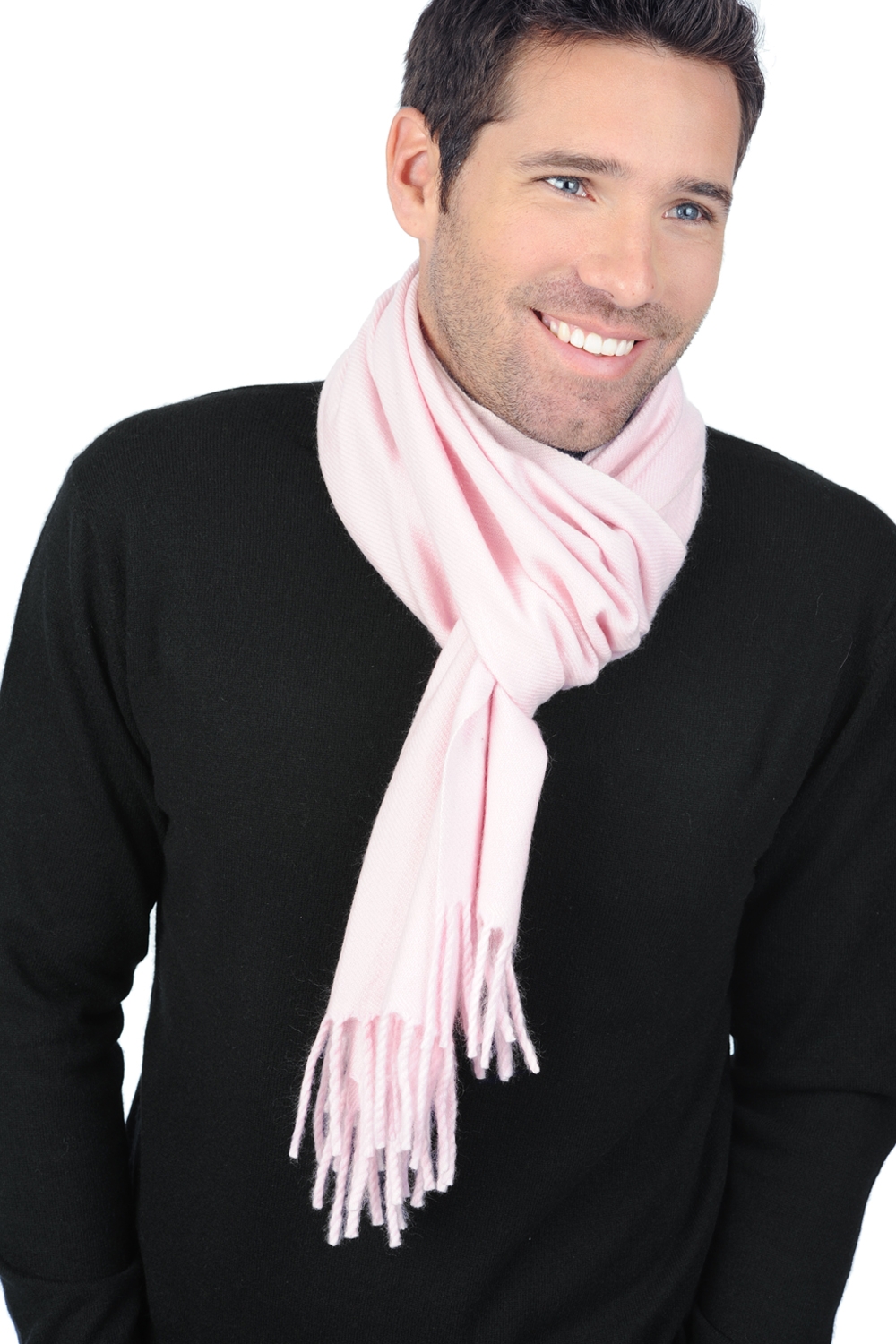Cachemire pull homme echarpes et cheches zak200 rose dragee 200 x 35 cm