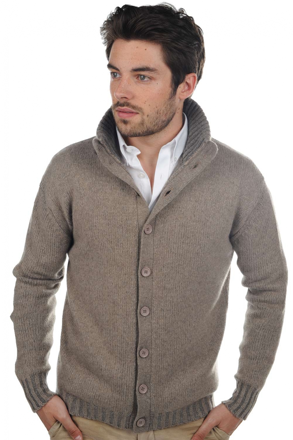 Cachemire pull homme epais jo natural brown marmotte chine 2xl