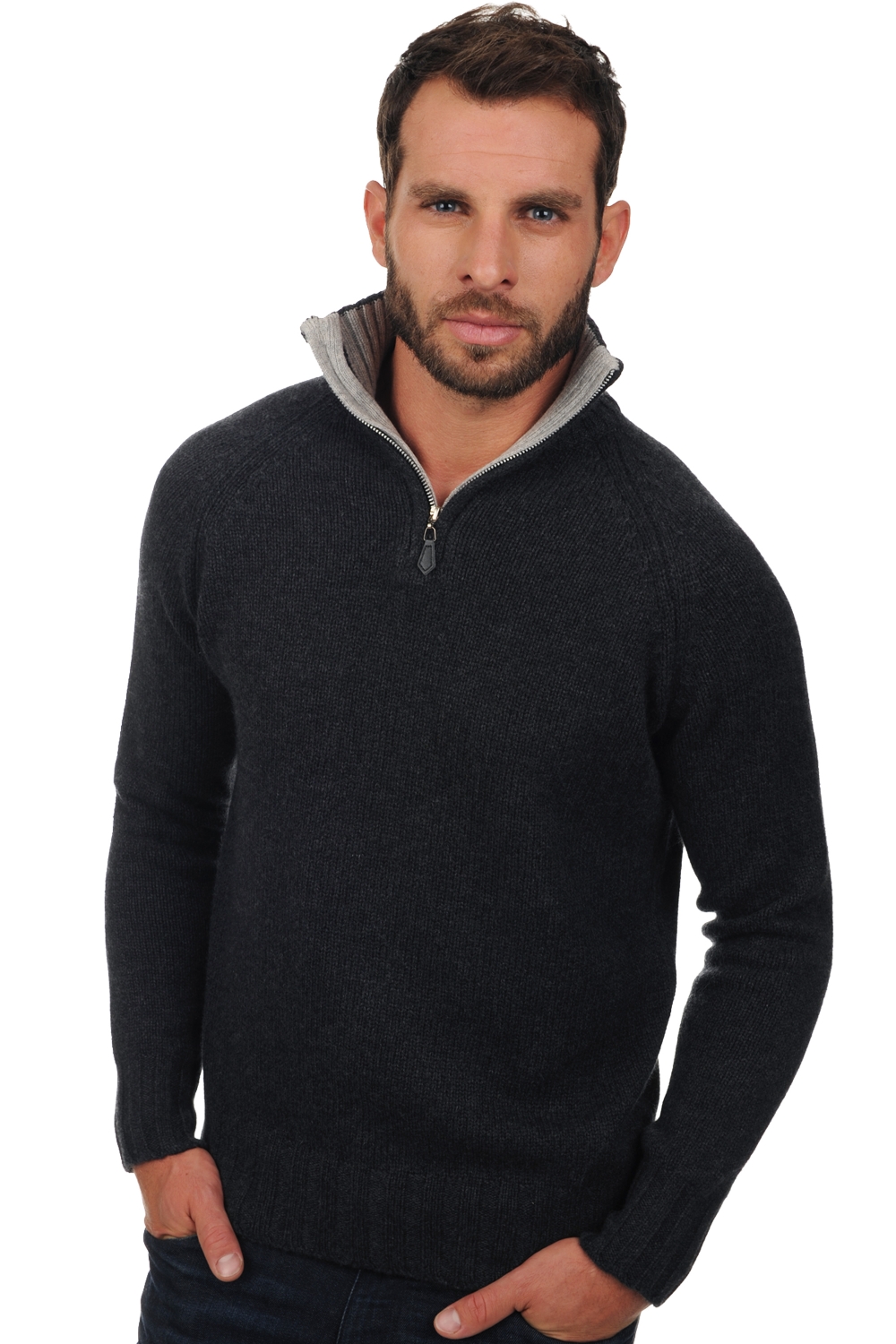 Cachemire pull homme epais olivier anthracite chine flanelle chine m