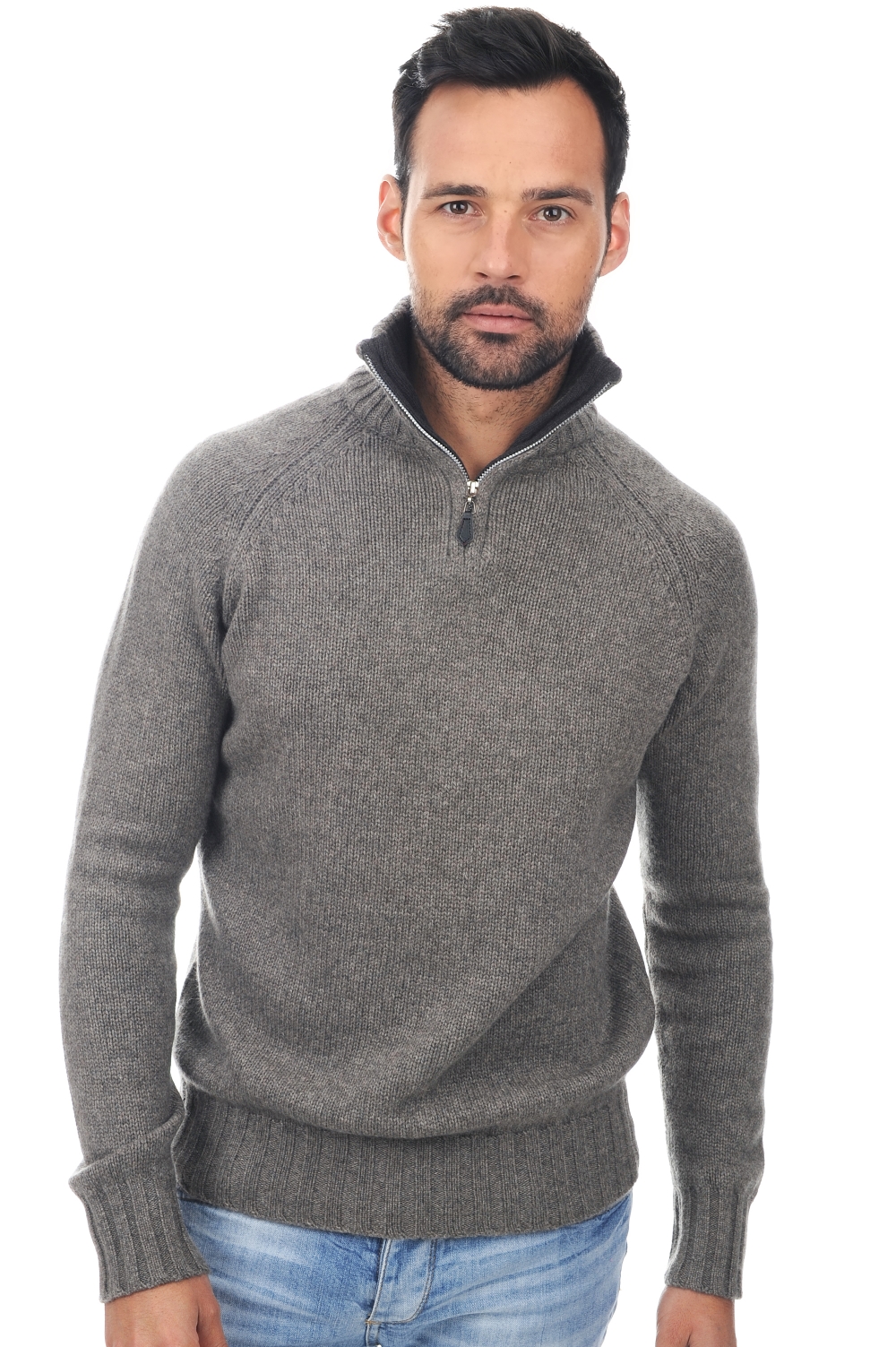 Cachemire pull homme epais olivier marmotte anthracite m